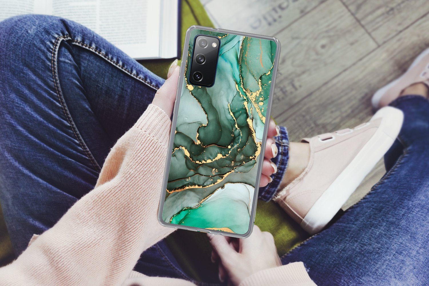 MuchoWow Handyhülle für Samsung Galaxy S20 FE Gold - Marmor - Grün - Luxus - Marmoroptik -, Phone Case, Silikon, Schutzhülle Dünn