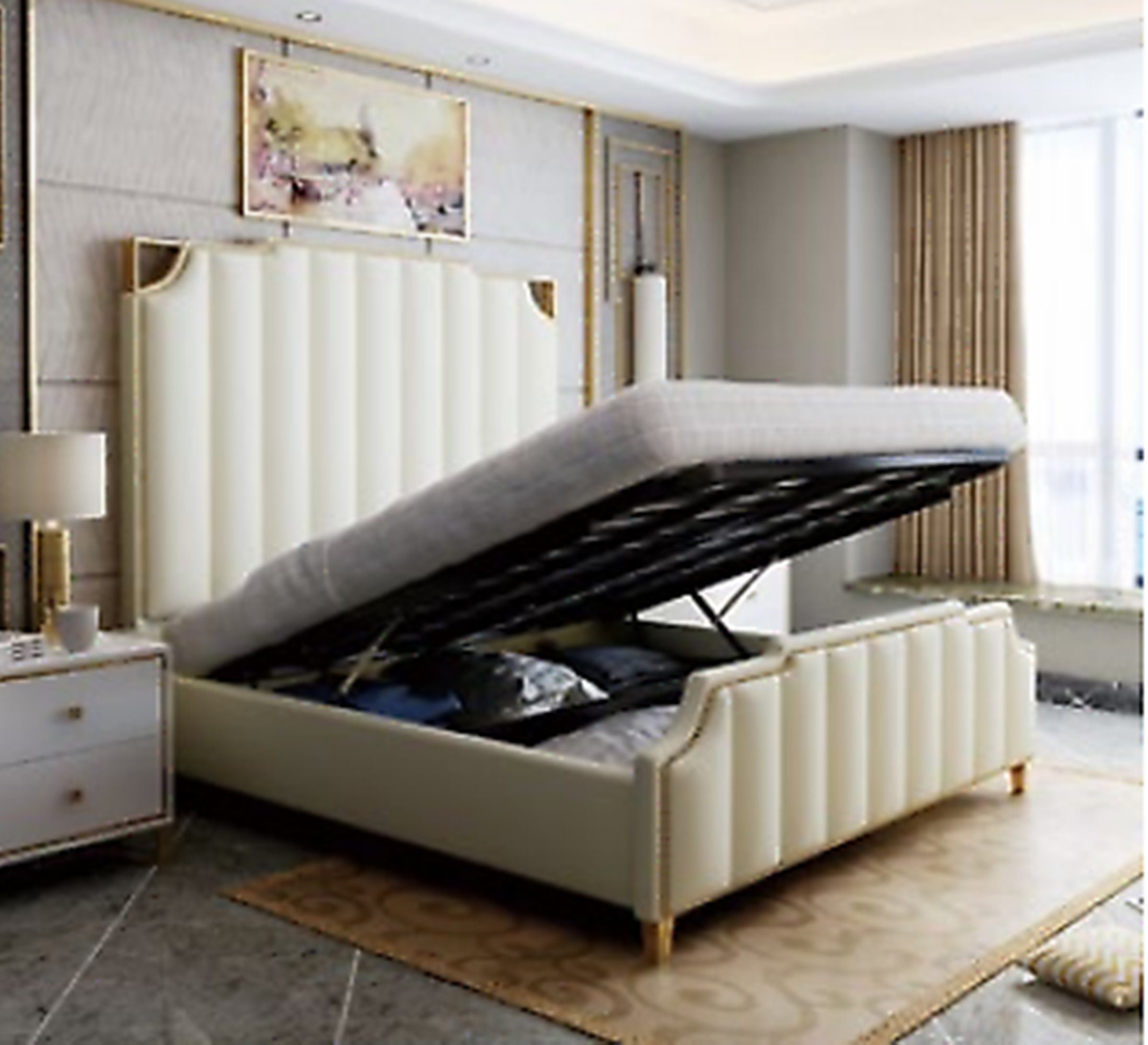 JVmoebel Hotel Luxus Designer Bett Schlafzimmer Doppelbett Leder 180x200cm Bett
