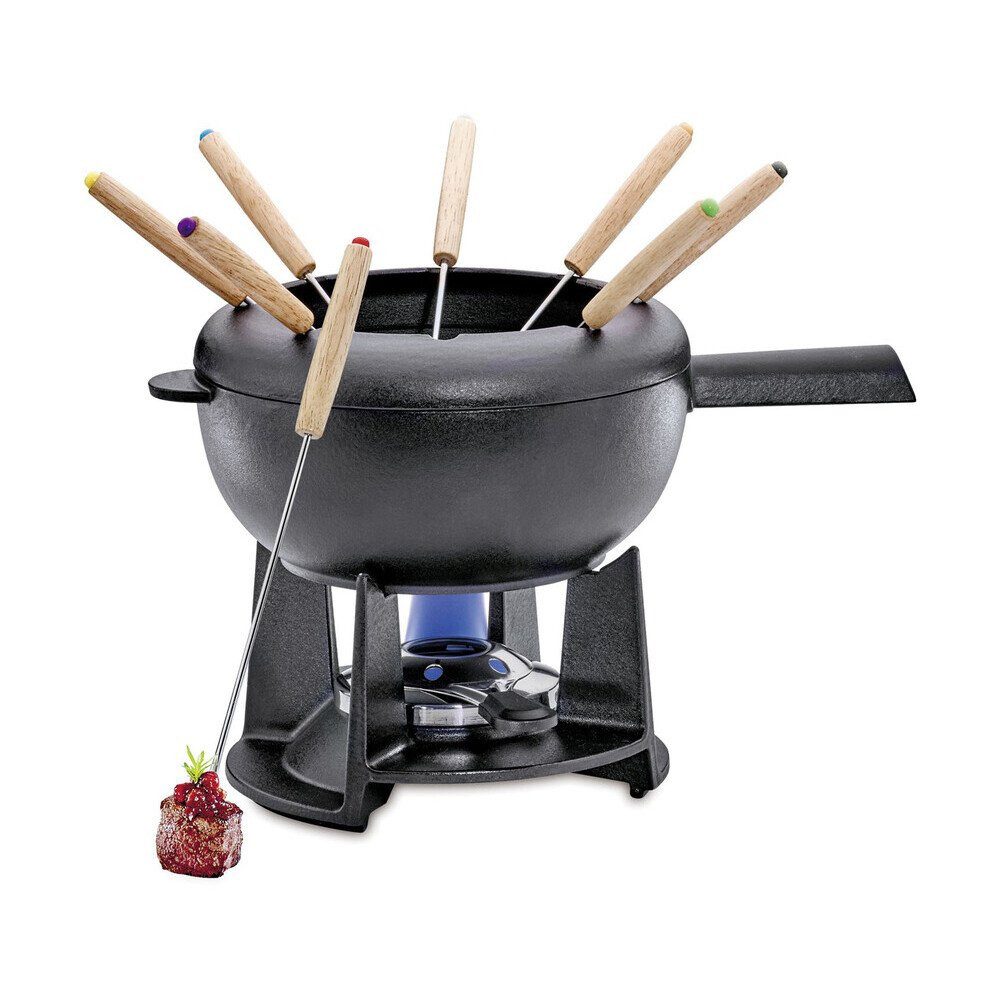 Spring Fondue Fonduegarnitur 12-tlg. Saas-Fee schwarz, 2l, Gusseisen, emailliert, schwarz, Handreinigung, Induktion