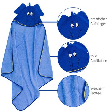 Smithy Handtuch Set Set 2-tlg. Kapuzenhandtuch und Waschhandschuh mit dem blauen Elefanten, Frottee, (Spar-Set, 2-tlg), Set aus Kapuzenhandtuch und Waschhandschuh