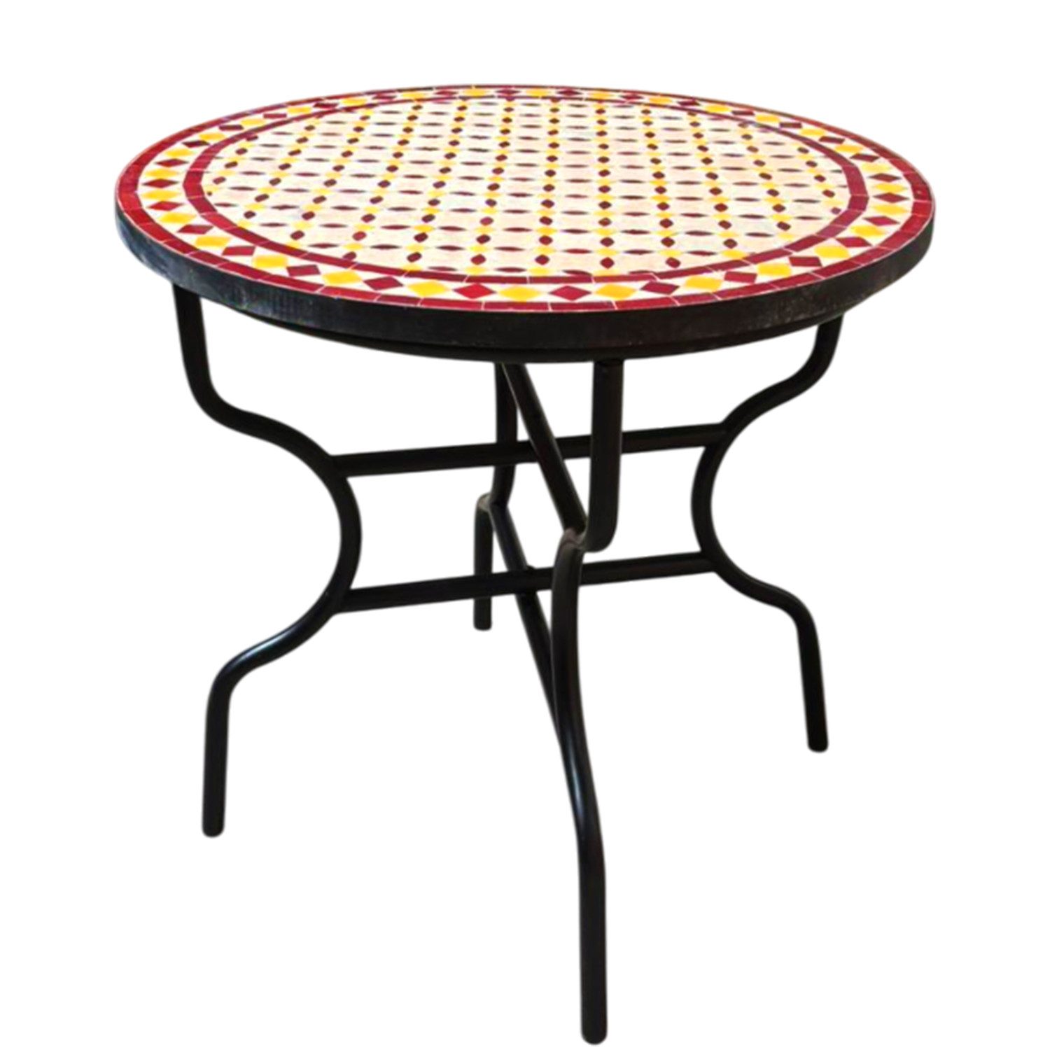 Marrakesch Orient & Mediterran Interior Gartentisch Marokkanischer Mosaiktisch Natur Bordeaux Gelb 80cm, Handarbeit, Handarbeit