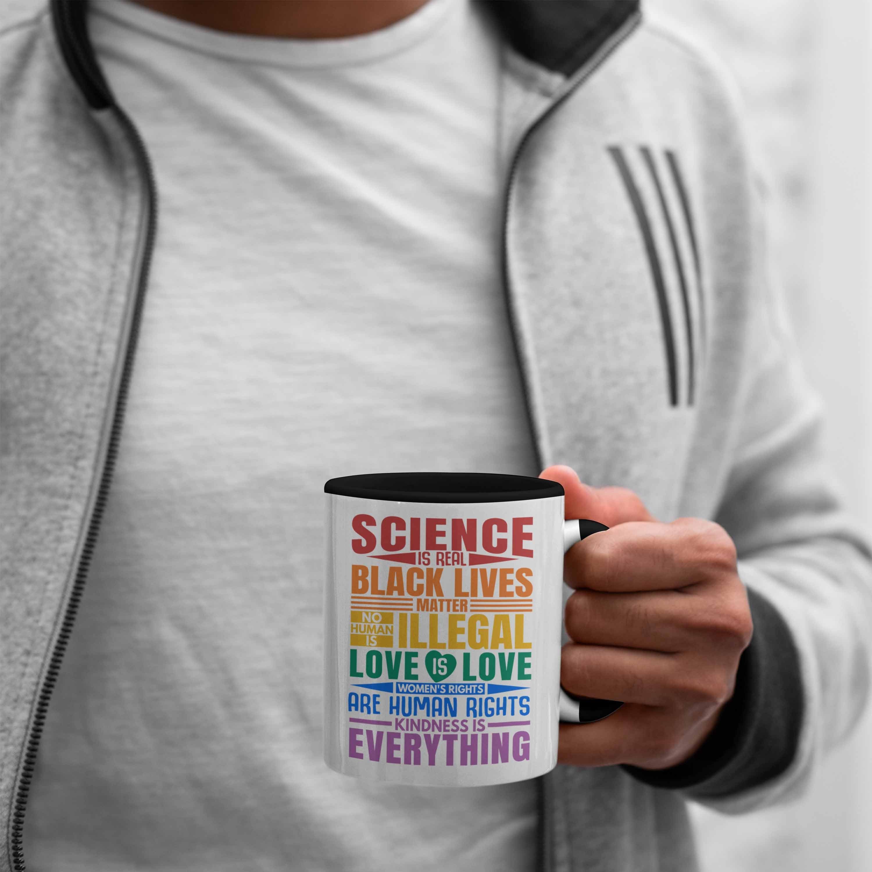 Geschenk - Tasse Regenbogen Black Real Lesben Lives Grafik für Schwule Tasse Lustige Regenbogen Trendation Science LGBT Is Transgender Trendation Schwarz