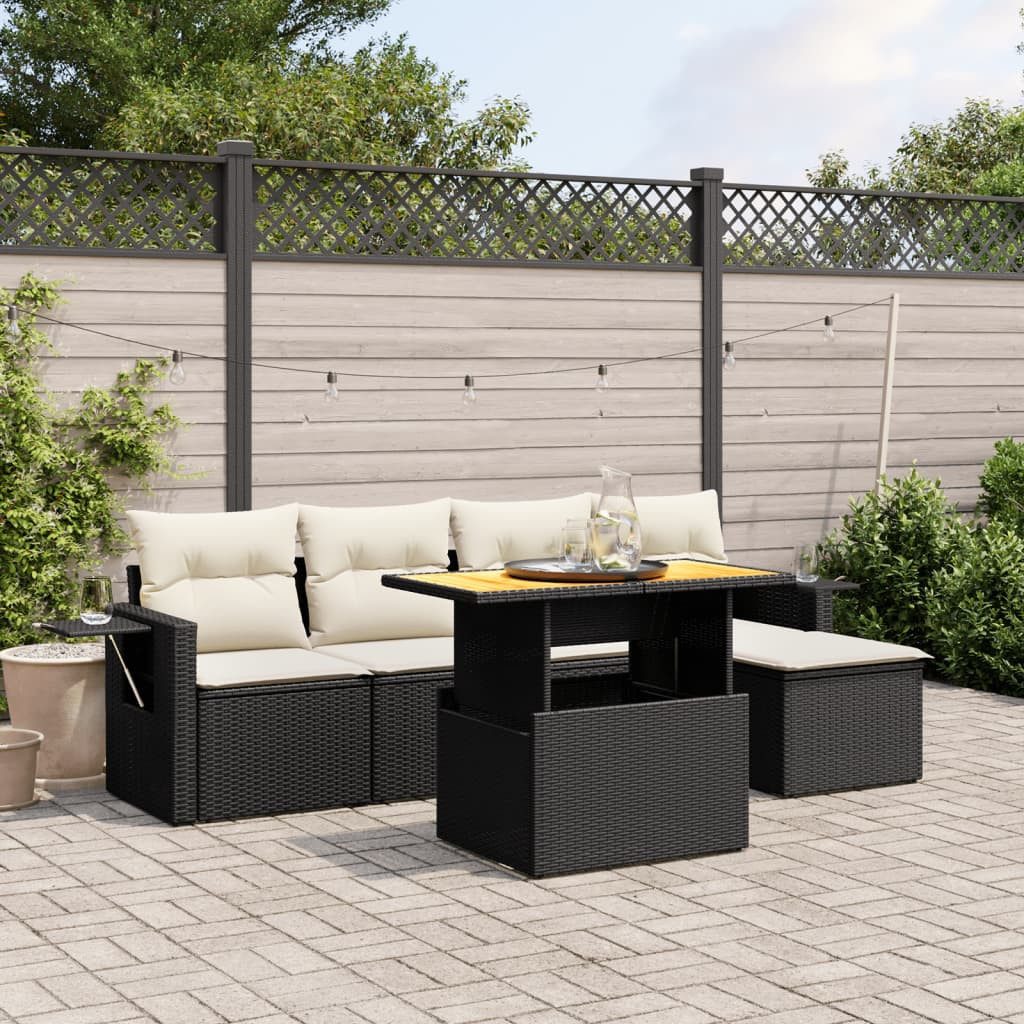 Garten-Essgruppe Garten-Sofagarnitur Schwarz 100x55x44/73 cm mit Echtholz Tischplatte
