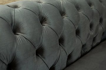 JVmoebel Chesterfield-Sofa Chesterfield Klassische Graue Leder Textil Couch Sofa Sitz Stoff, Die Rückenlehne mit Knöpfen.