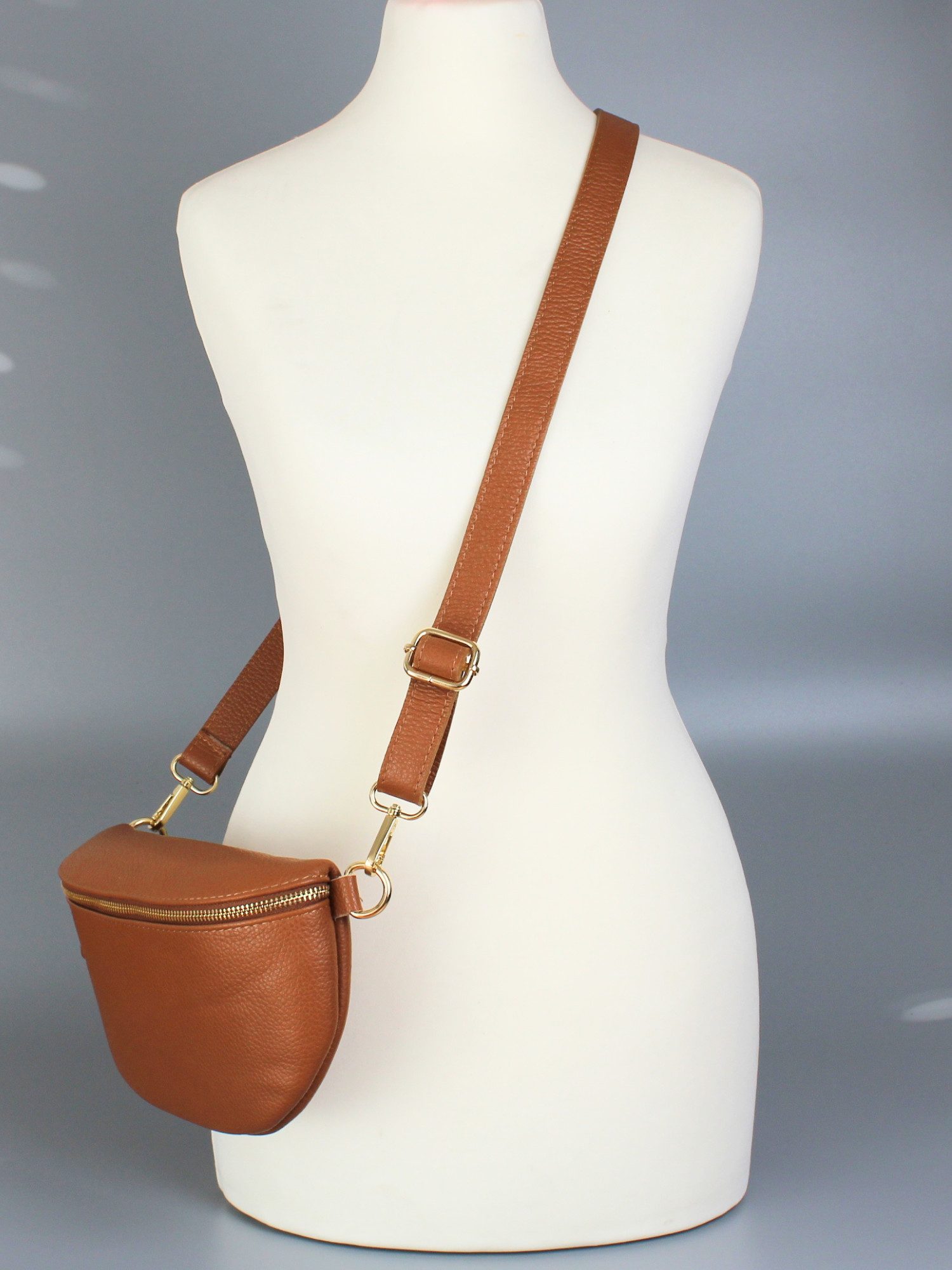 Adel Bags Bauchtasche Damen mit goldenem Reißverschluss, Bauchtasche Leder, hergestellt in Italien, mit 2 Riemen