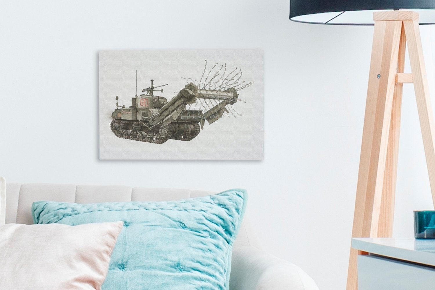 30x20 amerikanischen (1 Leinwandbilder, St), Panzers, Illustration Aufhängefertig, OneMillionCanvasses® Wandbild Leinwandbild eines cm Wanddeko,