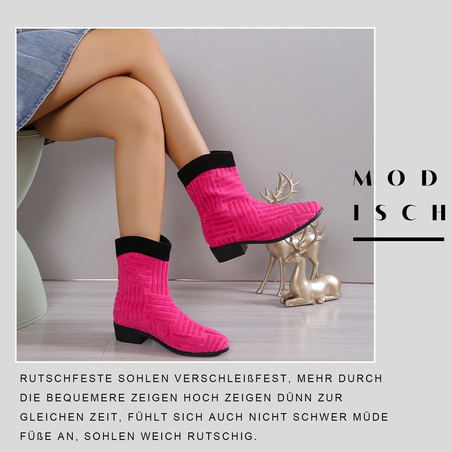 Daisred Damen Stiefelette Knöchel Rosa Stiefel für Frottee Winterboots Schuhe