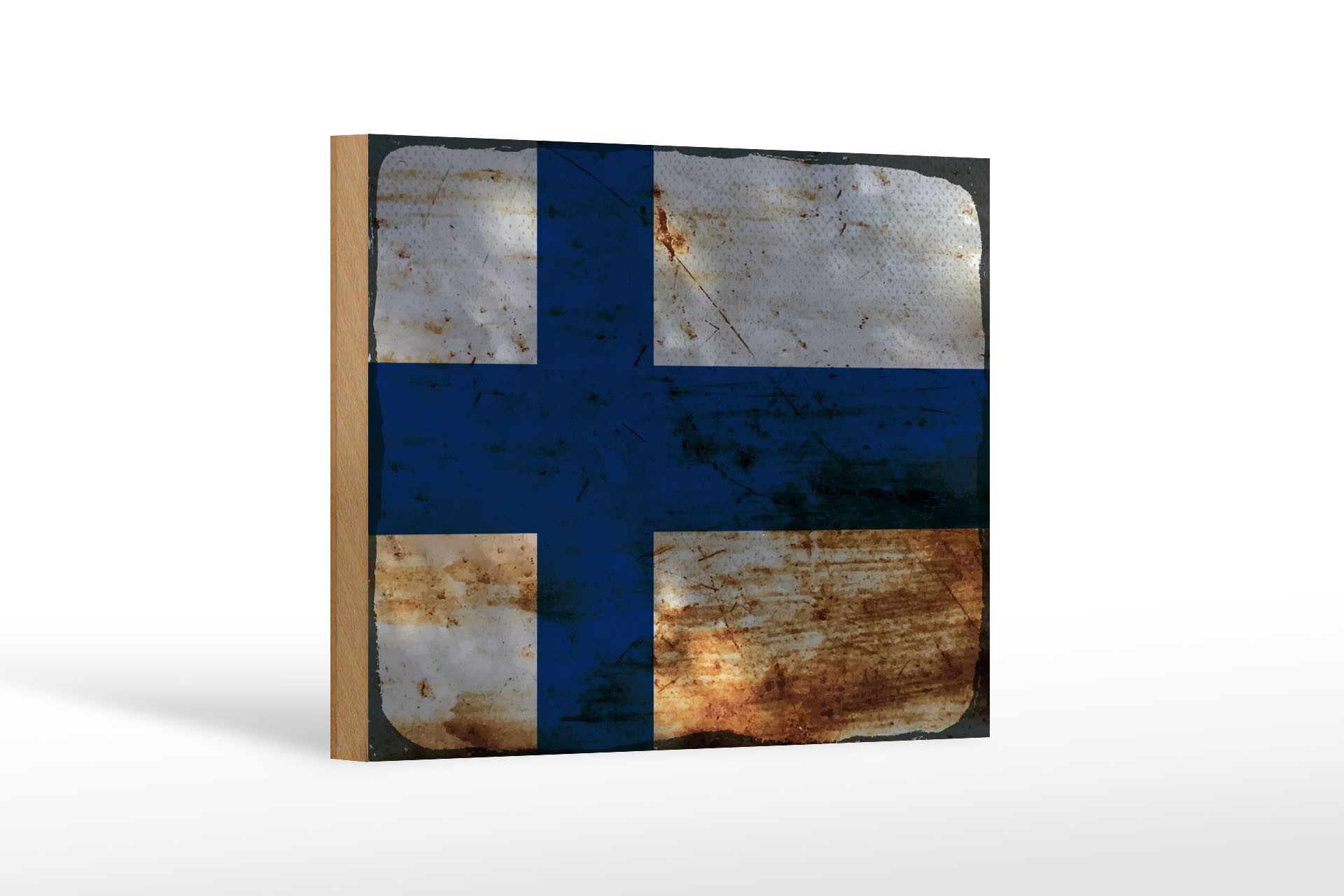 Femer GmbH Holzbild Flagge Finnland 18x12 cm Flag of Finland Rost, Flaggen (1 St), Glatte Holzfaserplatte (MDF), vorn beschichtet