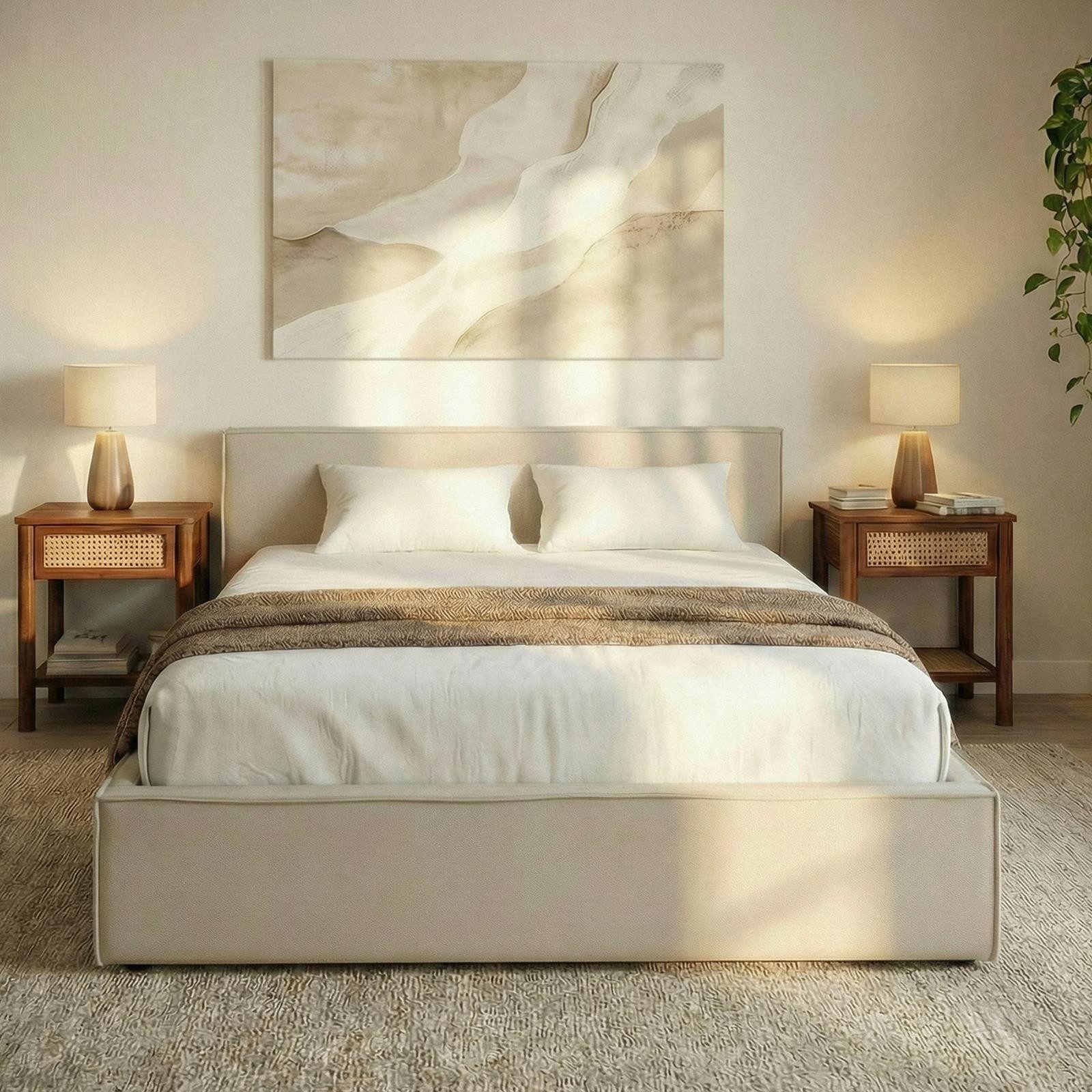 IDIMEX Polsterbett PESARO, Doppelbett 160x200 cm mit Lattenrost Leinen Optik Beige