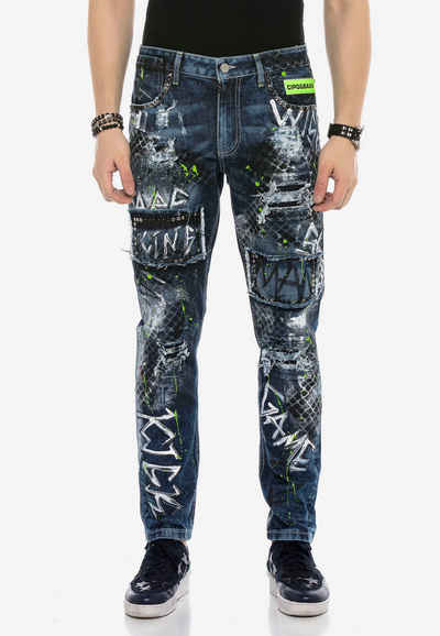 Cipo & Baxx Bequeme Jeans mit Farbspritzern und Nieten