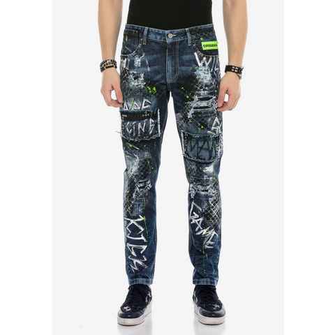 Cipo & Baxx Bequeme Jeans mit Farbspritzern und Nieten