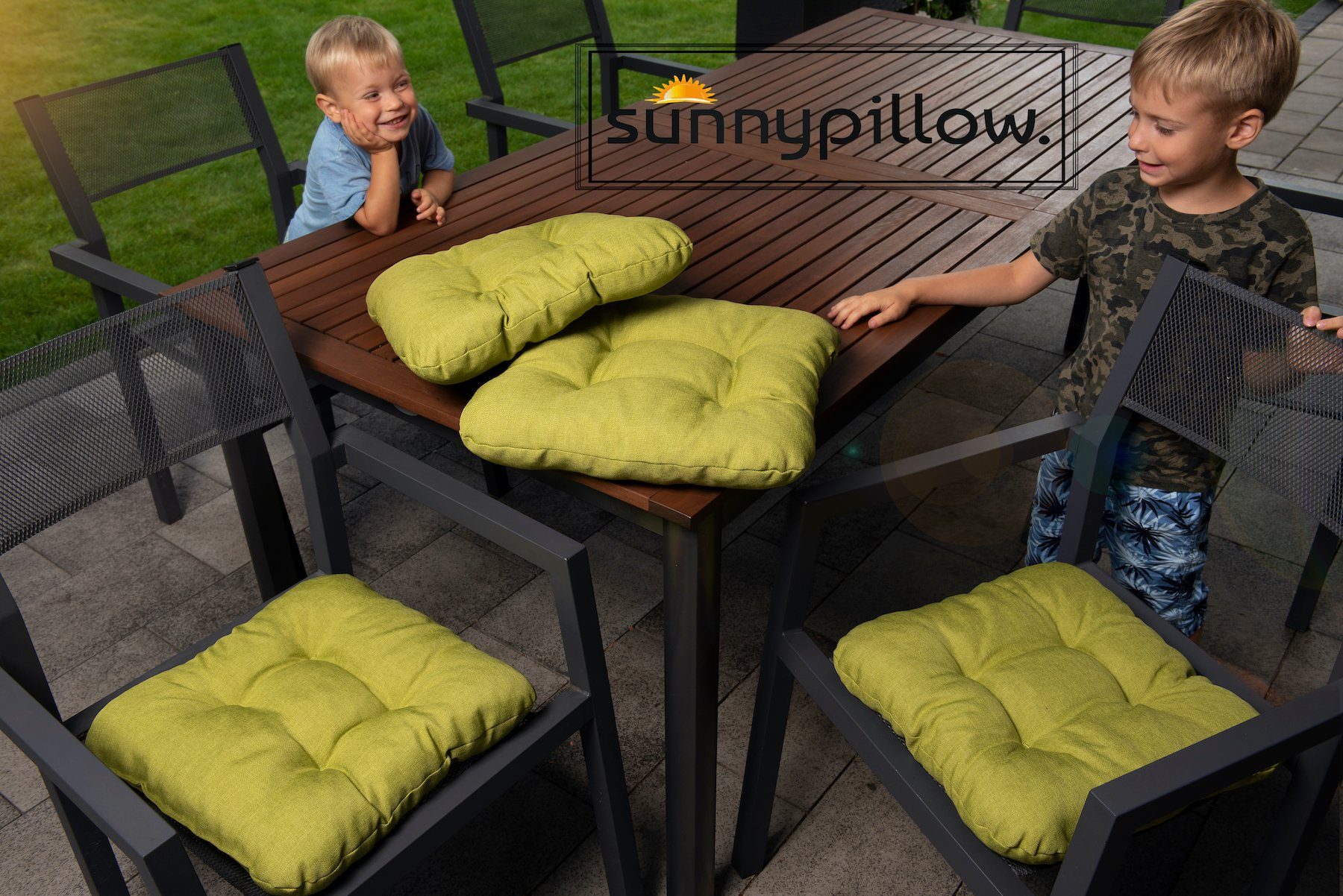 sunnypillow Stuhlkissen 4er Set Stuhlkissen 45x45 cm Bequeme 8cm, Polsterauflage Auflage für Stühle / Bänke