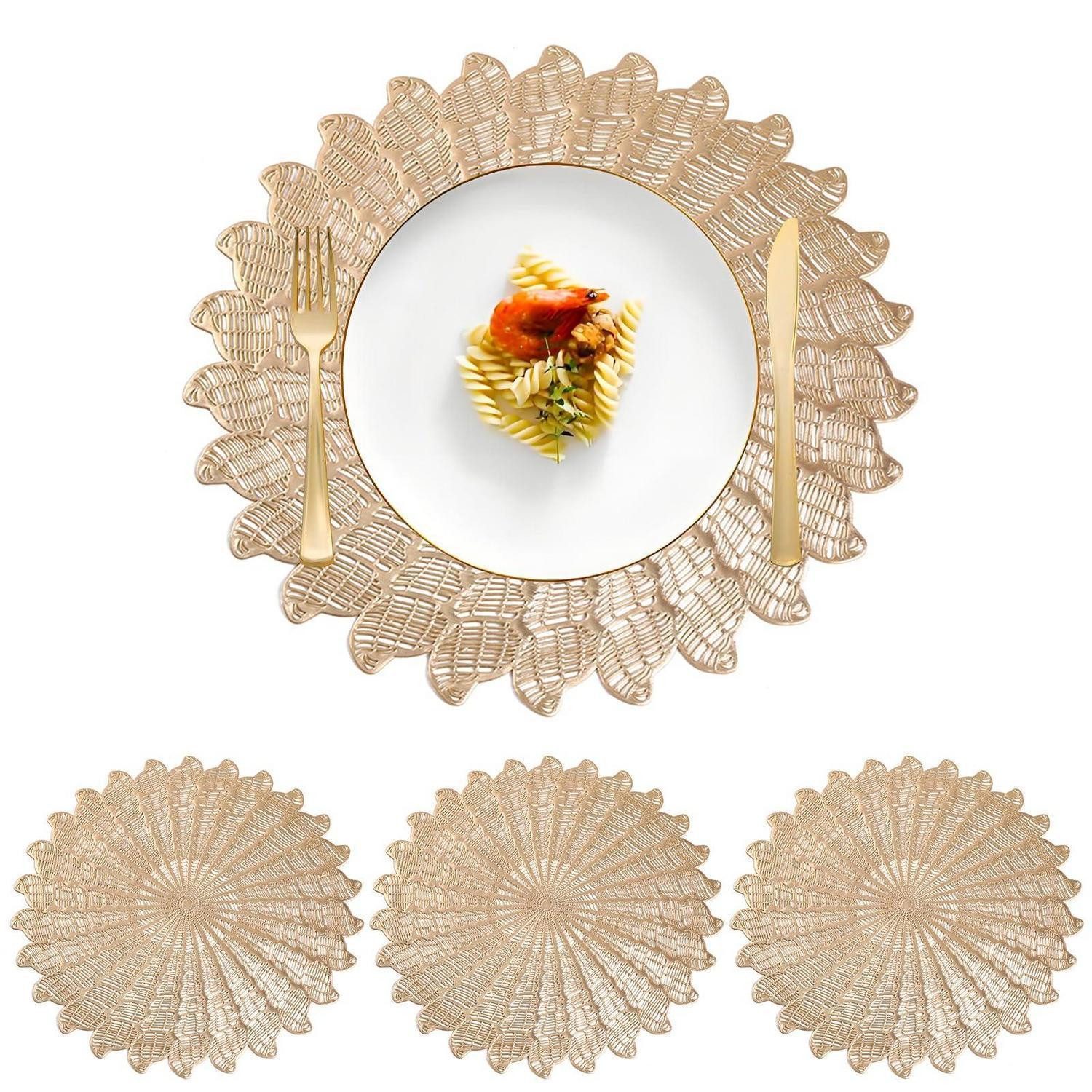 LuxusKollektion Platzset Platzsets Rund 4er Set Abwaschbar Gold 38cm, (4-St)
