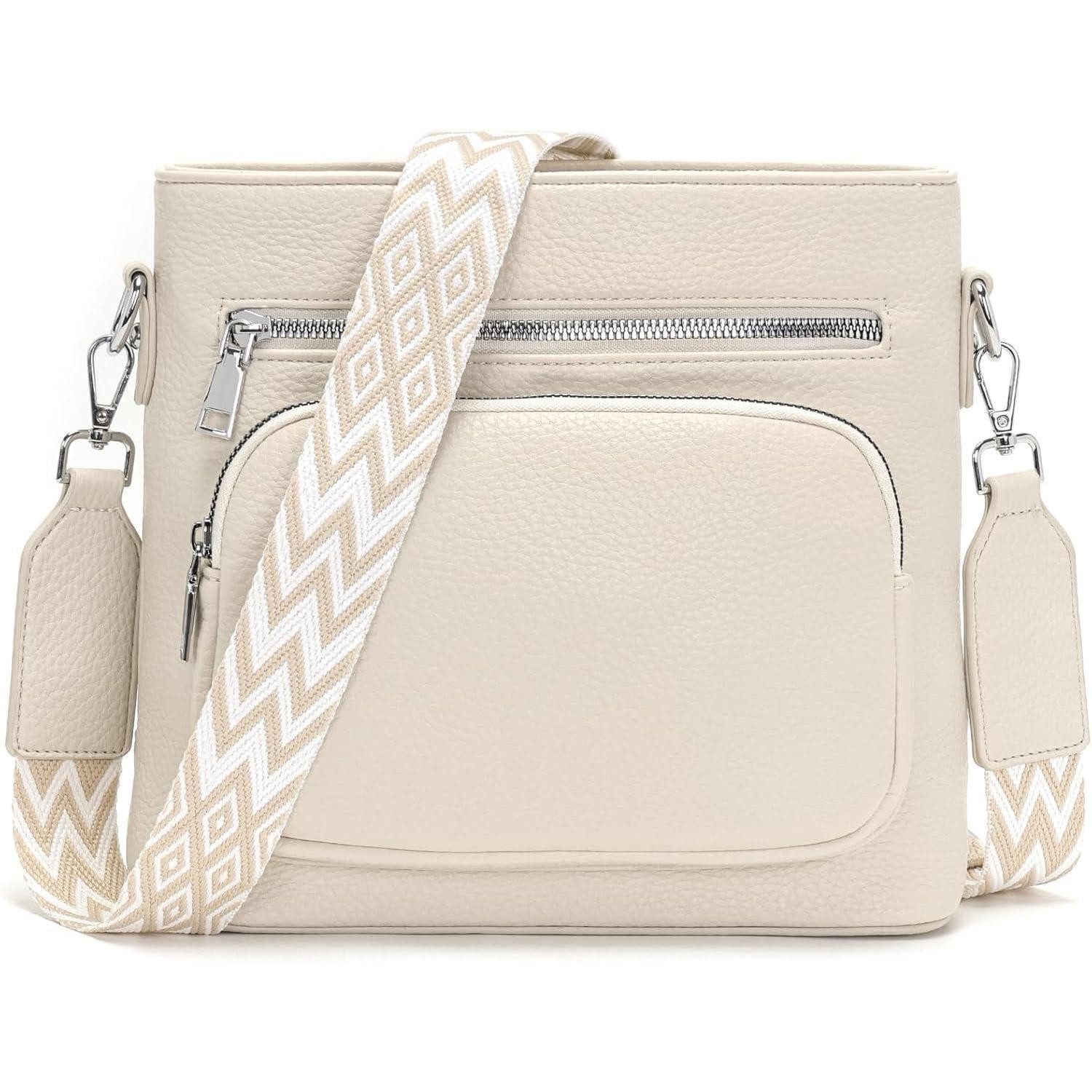Umhängetasche Handtasche Damen Crossbody Leder PU Handy Gurt mittelgroß A-beige