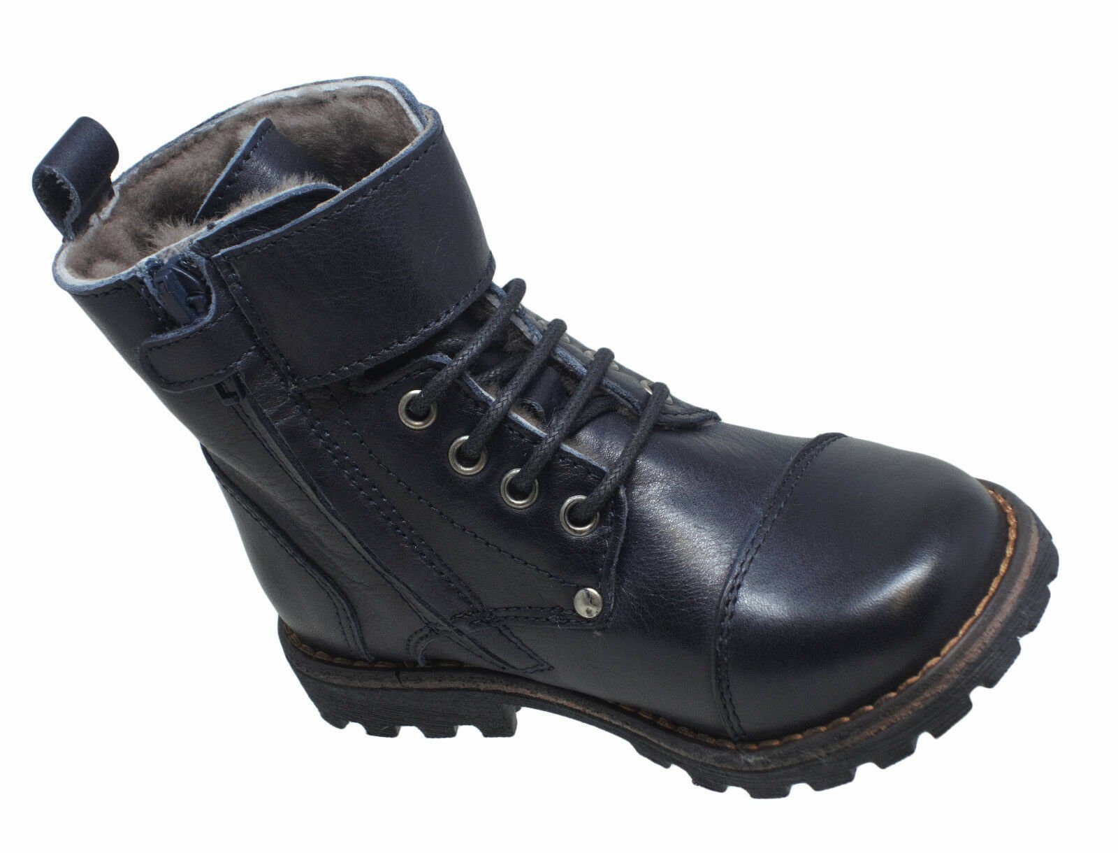 Momino Momino 6407M Kinder Boots Stiefeletten Leder Lammfell blau Stiefelette