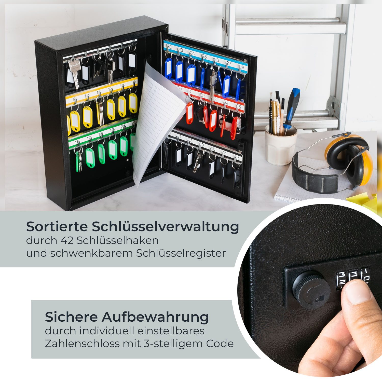 HMF Schlüsselkasten Schlüsselschrank mit Zahlencode, Schlüsselkasten mit 42 günstig online kaufen