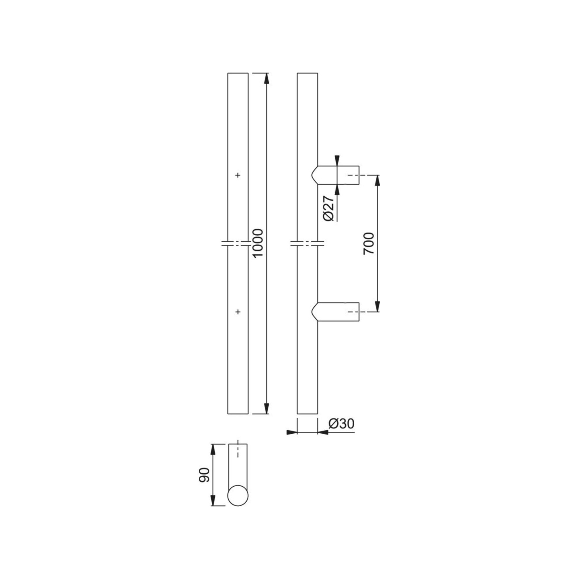HOPPE Möbelgriff HOPPE HT-Stoßgriff E5011,gerade L1000, Durchmesser 30 Edelstahl matt