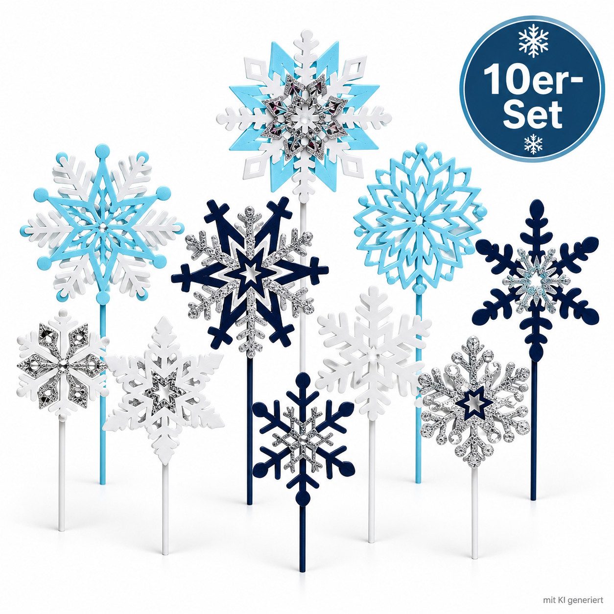 Weltbild LED Dekolicht Dekostecker Gartenstecker Metall Eisblumen Eiskristalle 10er Set, Weihnachtsdeko Garten Deko Außenbeleuchtung Winterdeko