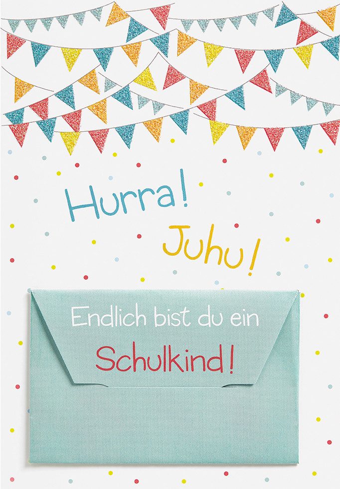 Perleberg Grußkarten Schulanfang Einschulung Geldkarte im Format 115x17cm mit Umschlag