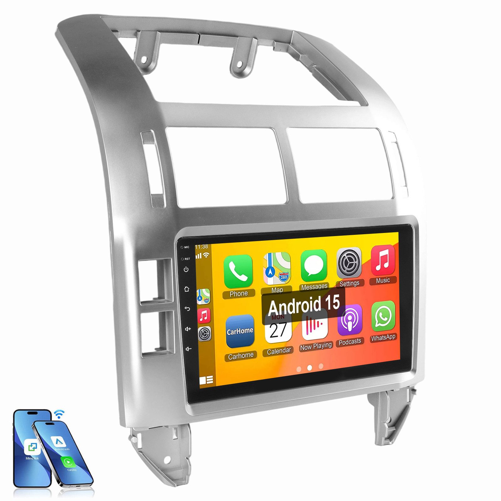 ESSGOO Für Volkswagen Polo Mk4 9N 9A 2001-2009 Android 15 Autoradio (Digitalradio (DAB), RDS, FM, AM, Carplay Android Auto BT EQ Navi WIFI)