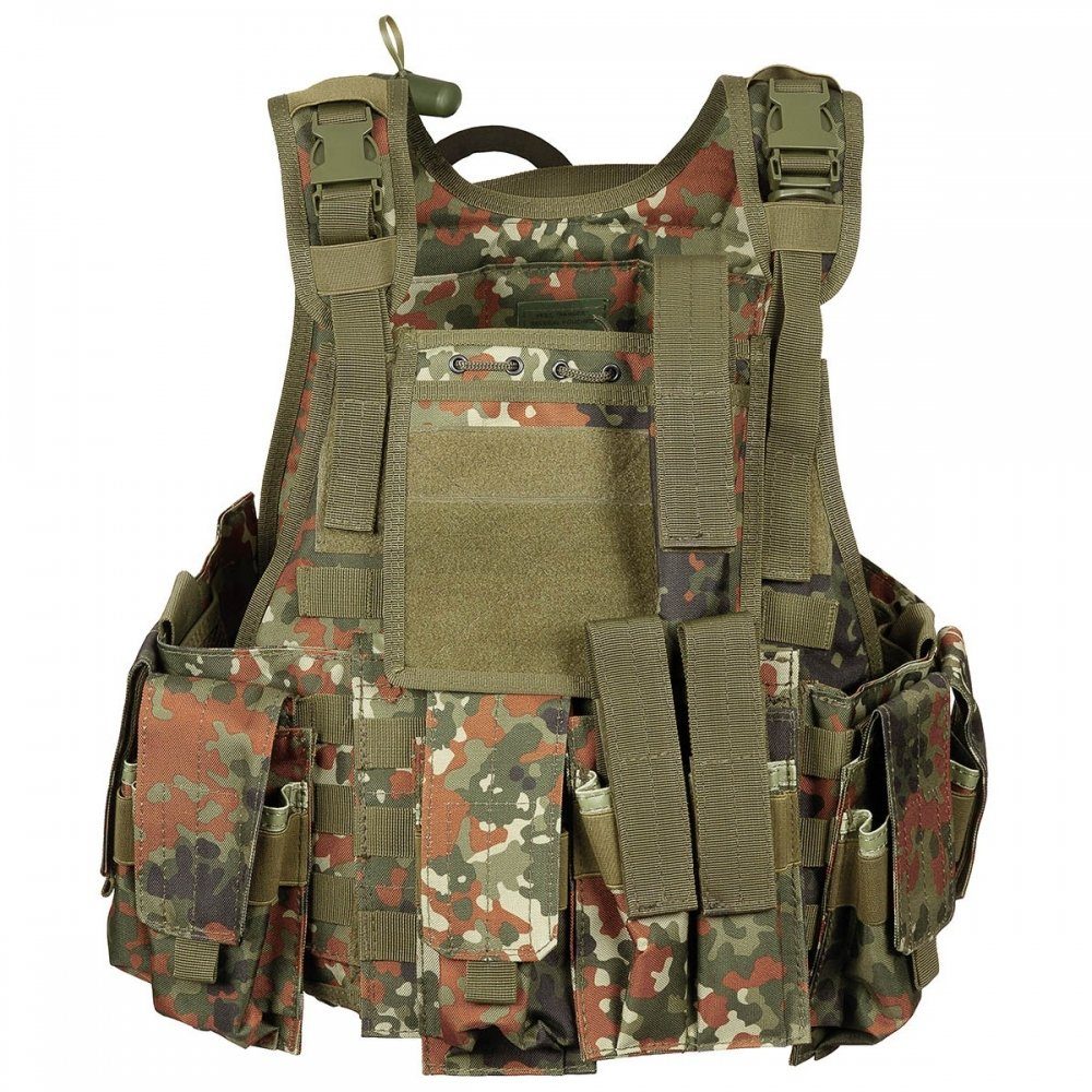 MFH Funktionsweste Weste, Ranger div. Taschen, flecktarn, Modu. System, 5 Ta. abnehmbarer Trinkrucksack