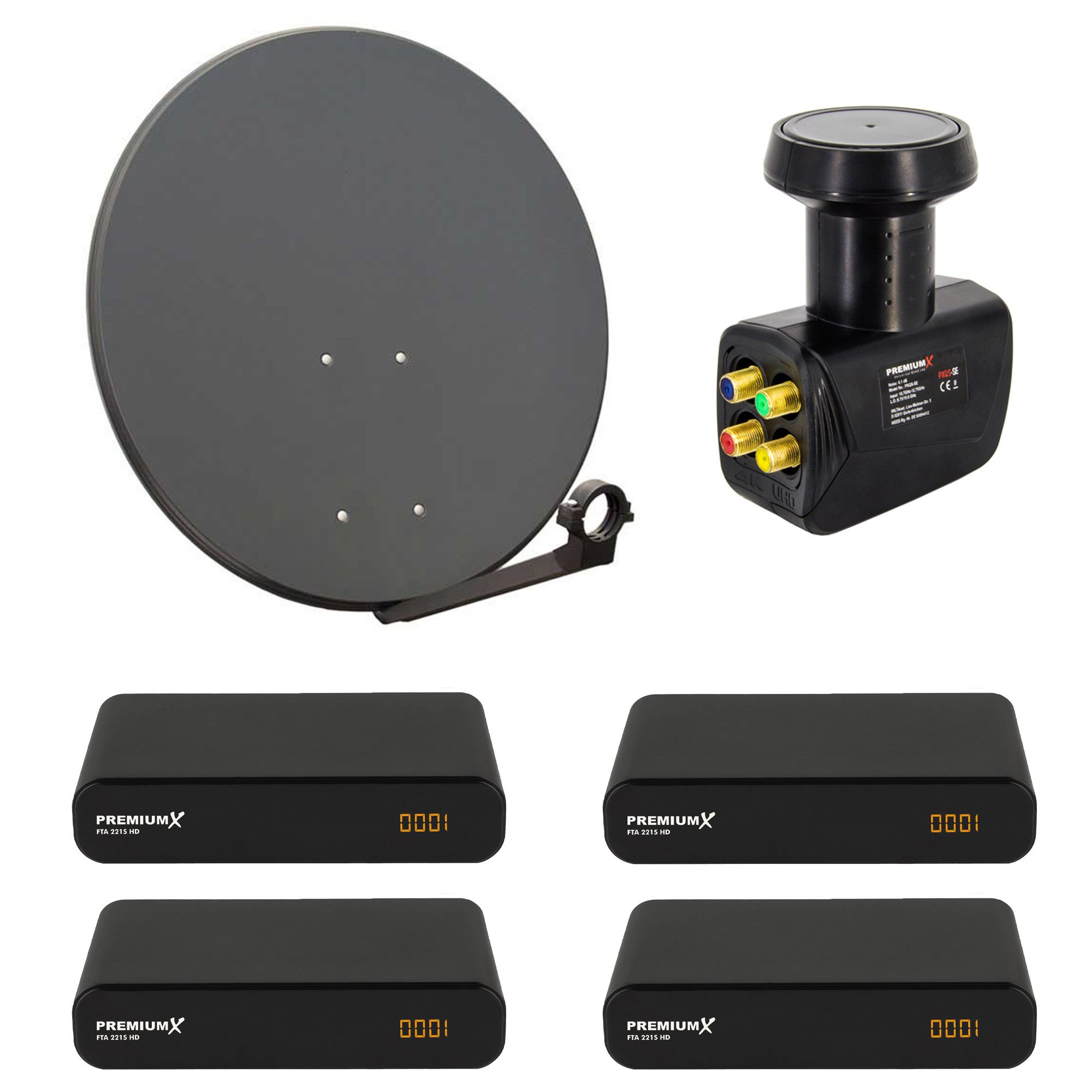 4 Teilnehmer SAT Anlage 80cm Antenne Quad LNB 4x TV Receiver SAT-Antenne