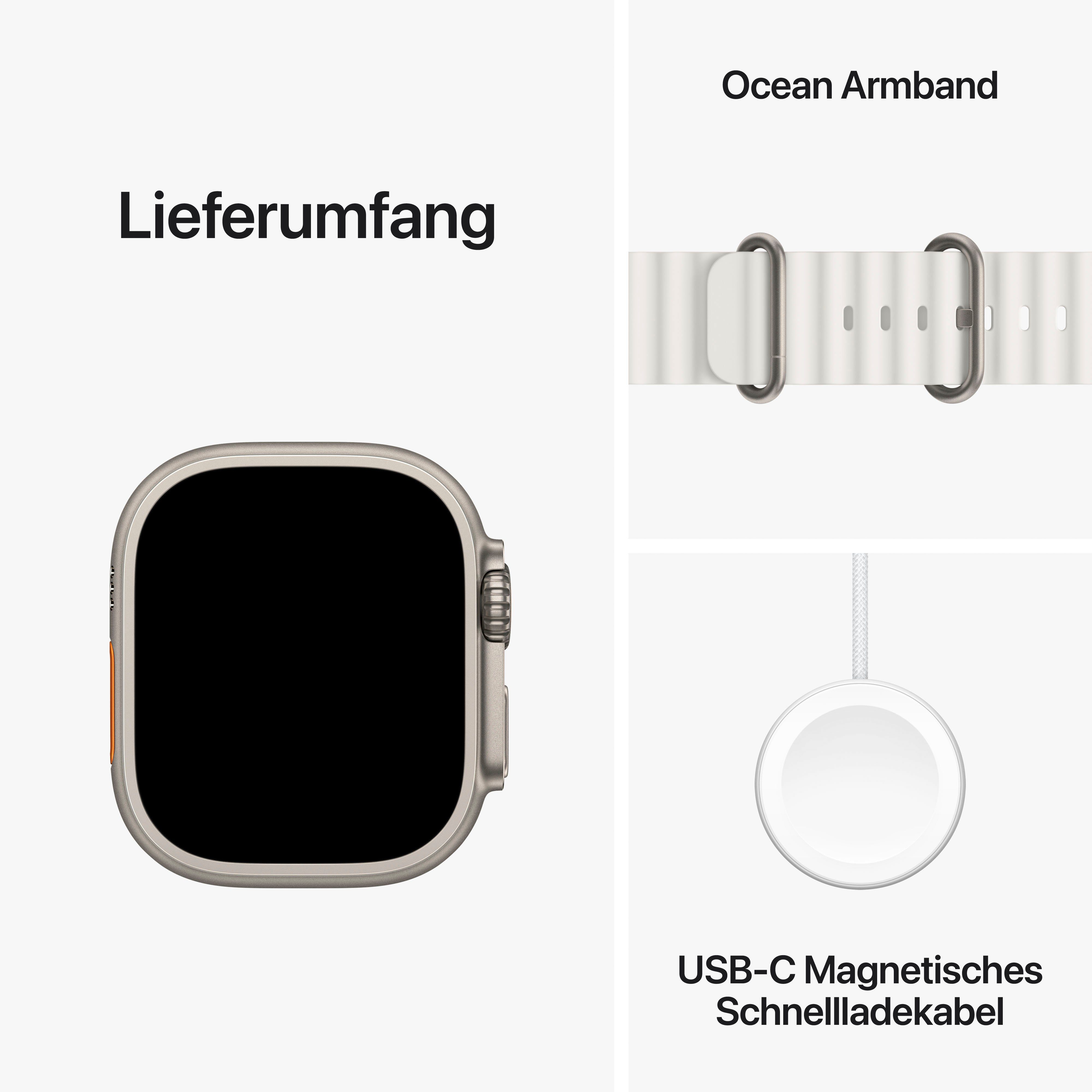 Apple Watch Ultra 2 Ocean cm/1,92 49 mm Band Titanium | Titanium/White + Zoll, OS 10), Ocean GPS Watch (4,9 weiß Cellular Smartwatch