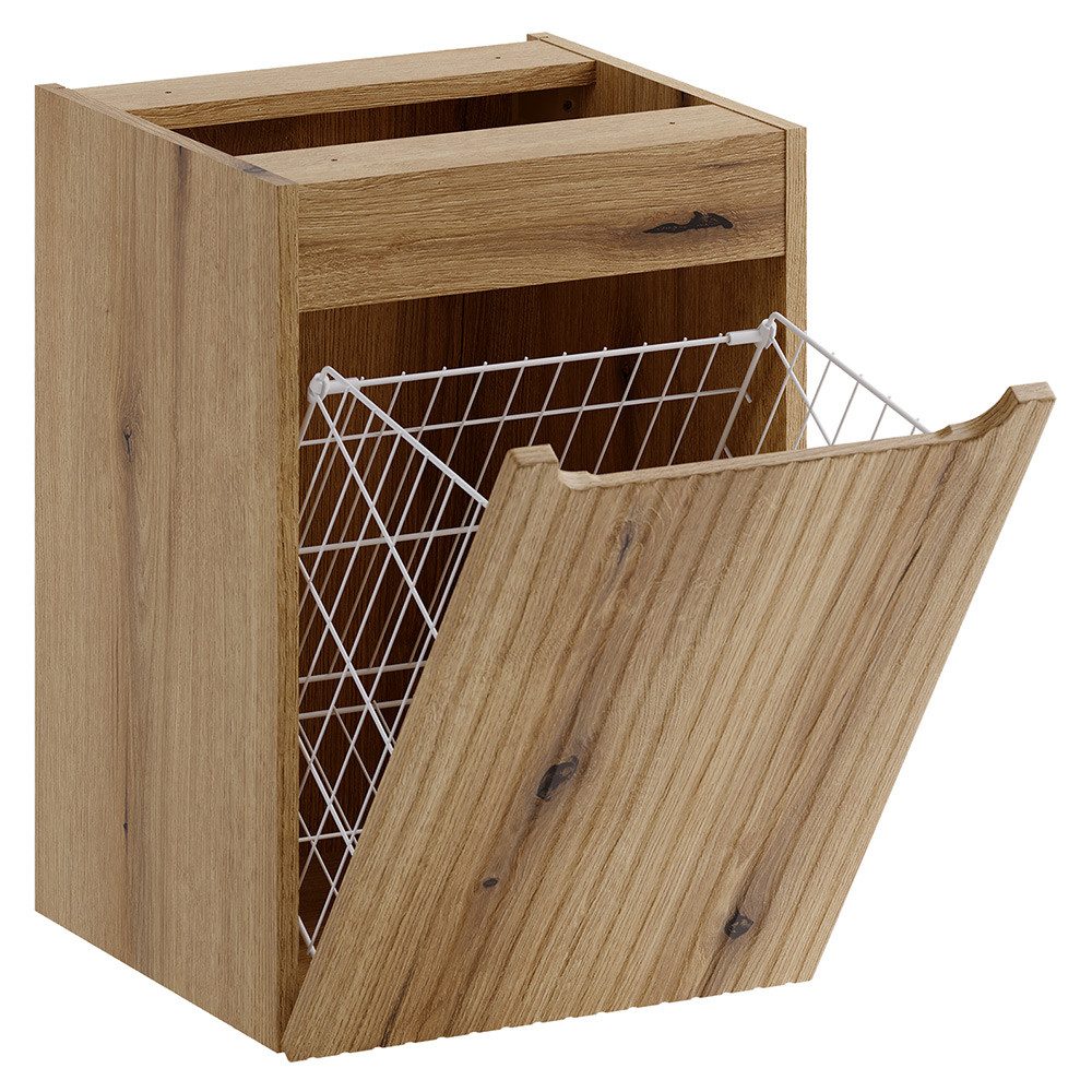 Lomadox Unterschrank NEWPORT-56-EVOKE 40 cm breit mit Wäschekorb, Eiche mit gerillter Front