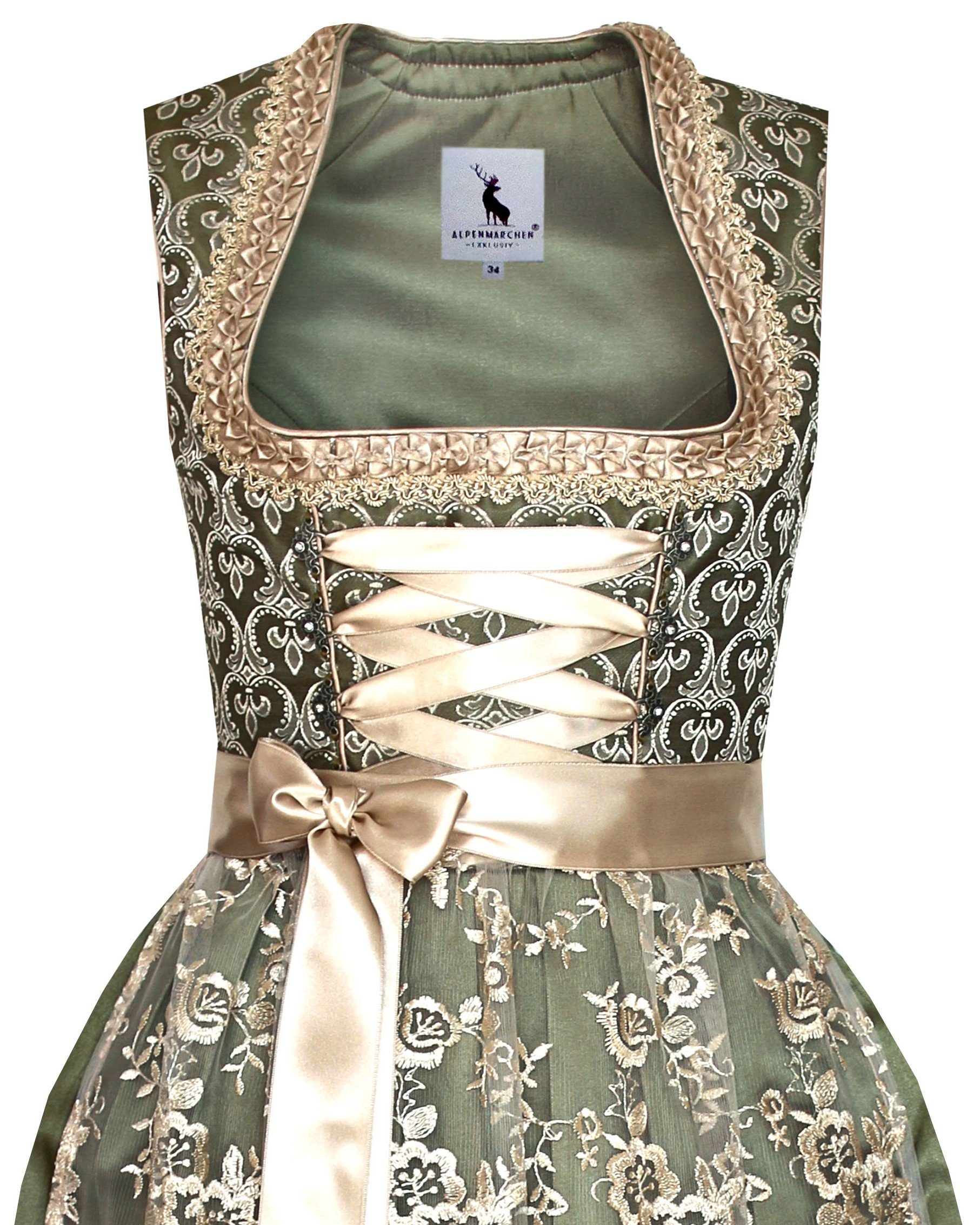 Alpenmärchen Dirndl Langes Dirndl Thea in grün und creme - ALM913 günstig online kaufen