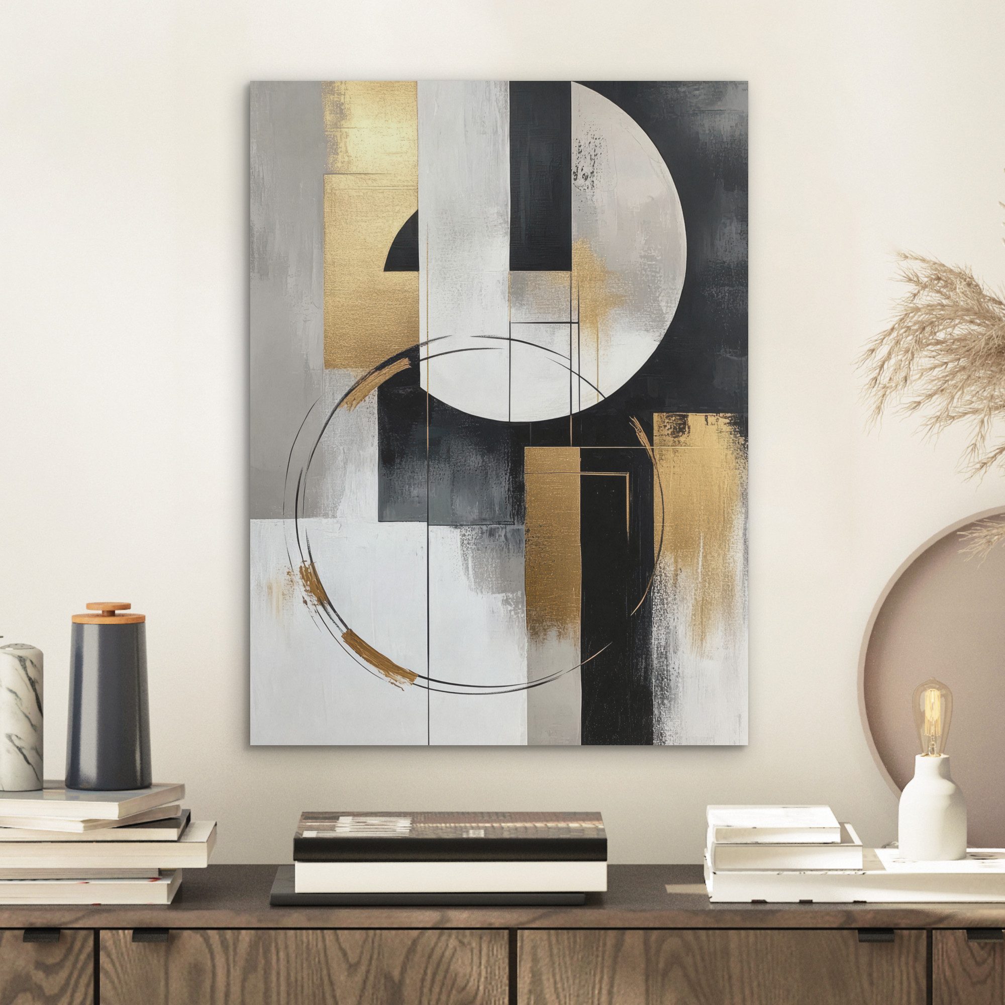 MuchoWow Gemälde Abstrakt - Gold - Silber - Formen - Ästhetik, Fotodruck (1 günstig online kaufen