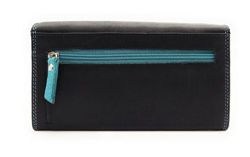 JOCKEY CLUB Geldbörse echt Leder Damen Portemonnaie mit RFID Schutz, wunderschöne Blütenstickerei, schwarz blau