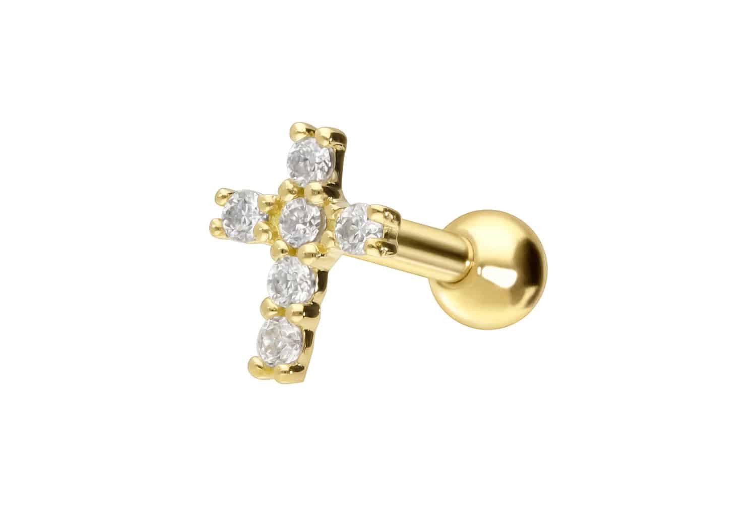 PIERCINGLINE Piercing-Set 14/18 Karat Gold Ohrpiercing MOISSANIT-KREUZ (Min günstig online kaufen