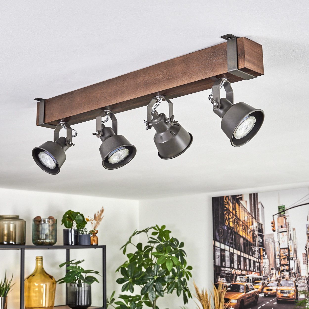 hofstein Deckenleuchte Deckenlampe verstellbar aus Metall/Holz in Grau/Dunk günstig online kaufen