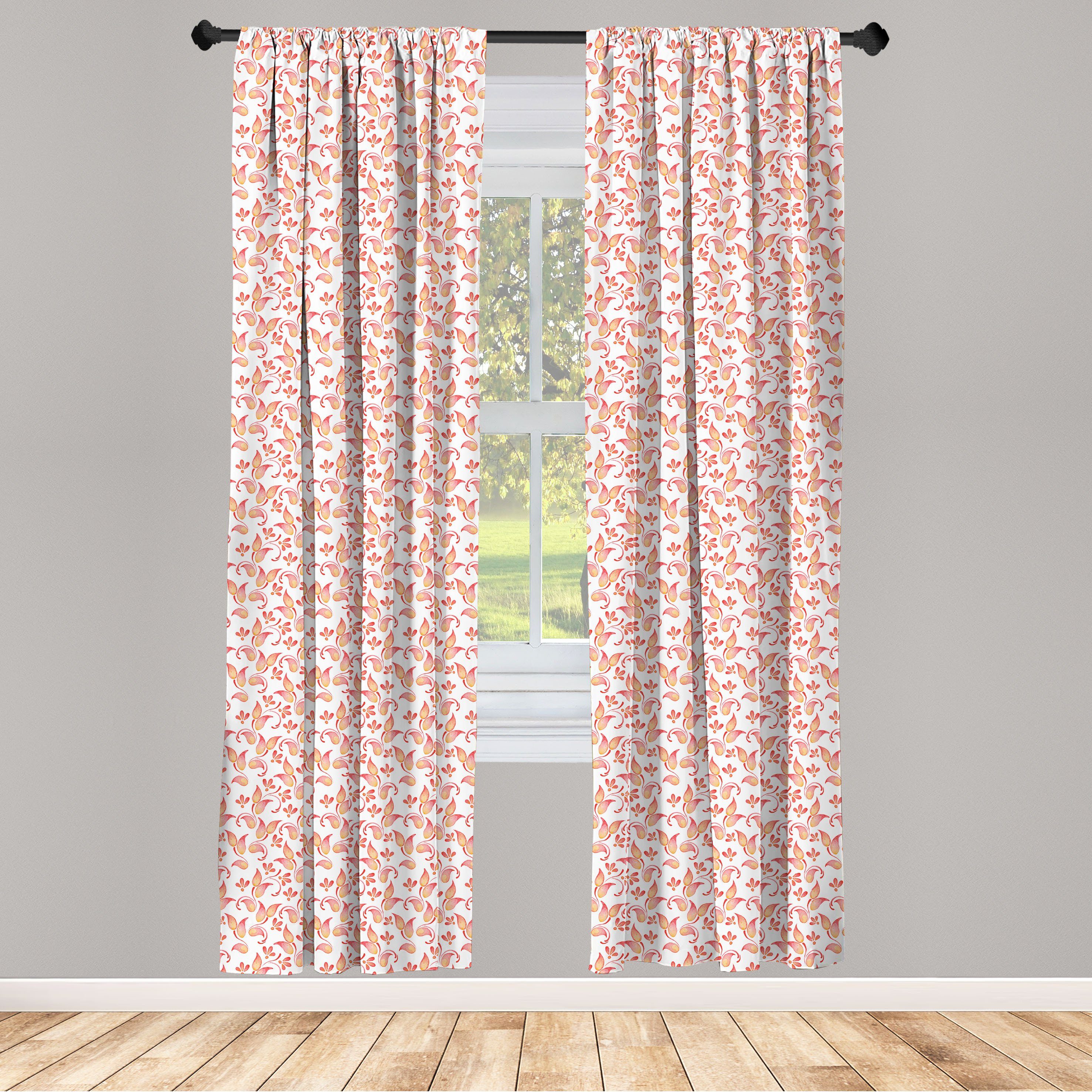 Gardine Vorhang für Wohnzimmer Schlafzimmer Dekor, Abakuhaus, Microfaser, Koralle Blätter Röschen Petals