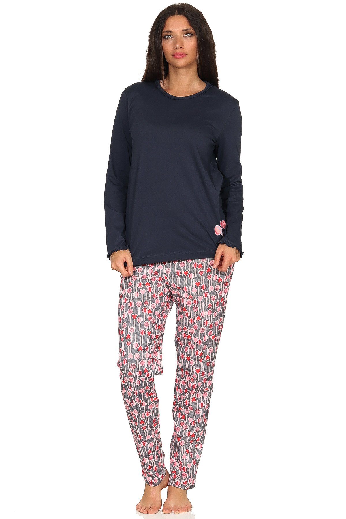 Normann Pyjama »Damen Pyjama Schlafanzug lang im verspielten Lolli Lutscher lollipop Design ...