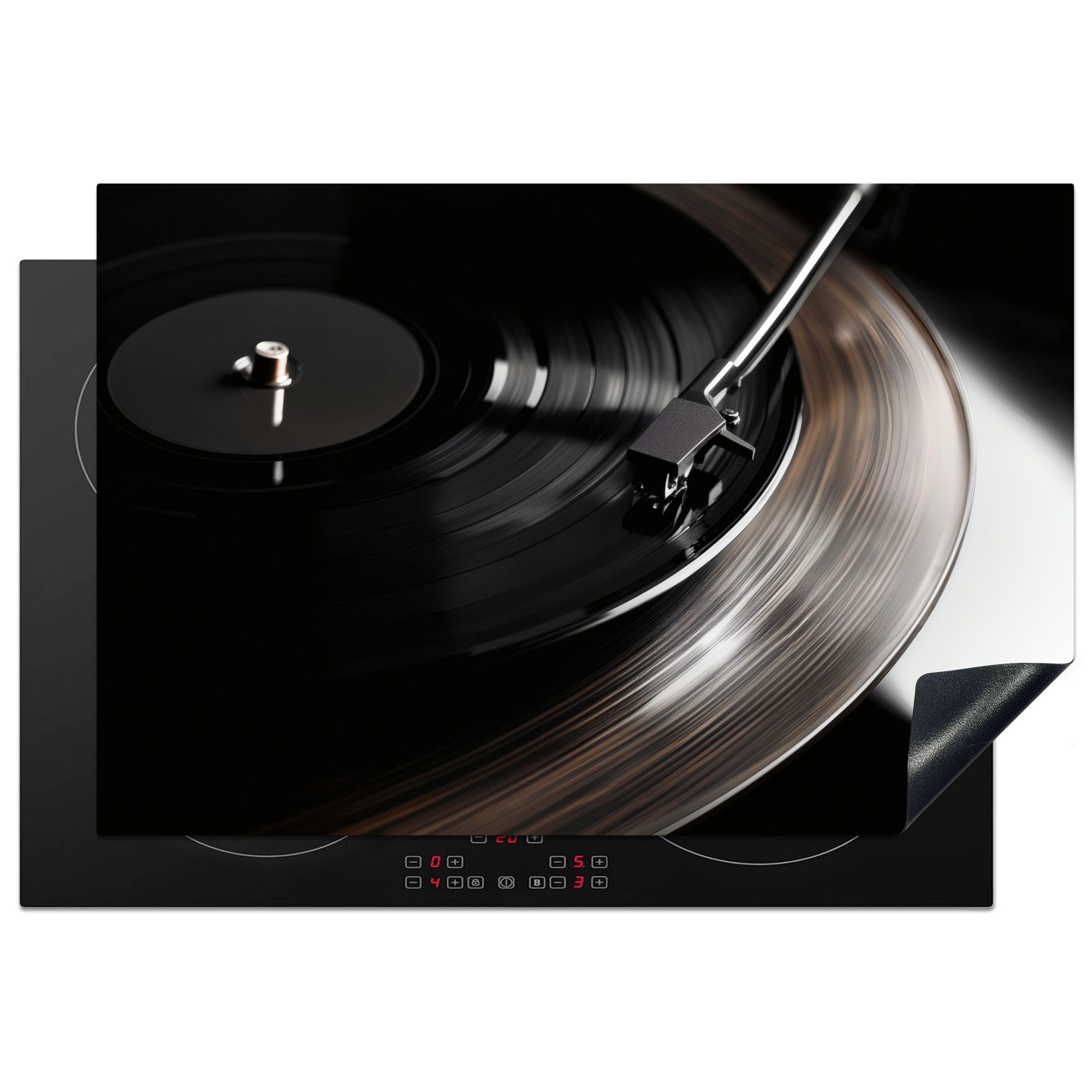 MuchoWow Herd-Abdeckplatte Nahaufnahme - Vinyl-Schallplattenspieler - Schwarz, Vinyl, (1 tlg), Cerankochfeld Abdeckung, Herd Abdeckplatten Vinyl, 76x51.5 cm