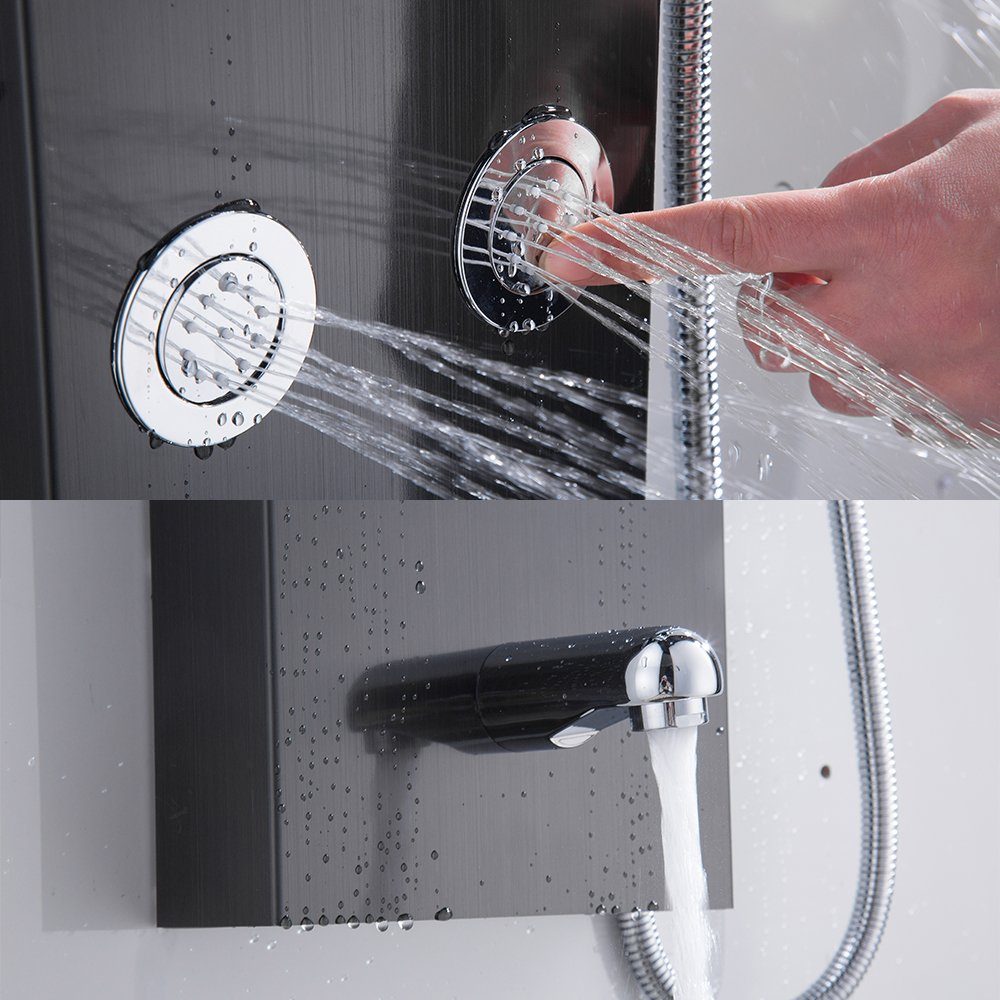 Schwarz Duschset,5 Regendusche XERSEK Duschpaneel mit Strahlart(en), 5 Armatur,Duschsystem mit Massagedüsen Strahlarten LCD,Edelstahl, Duschsystem und