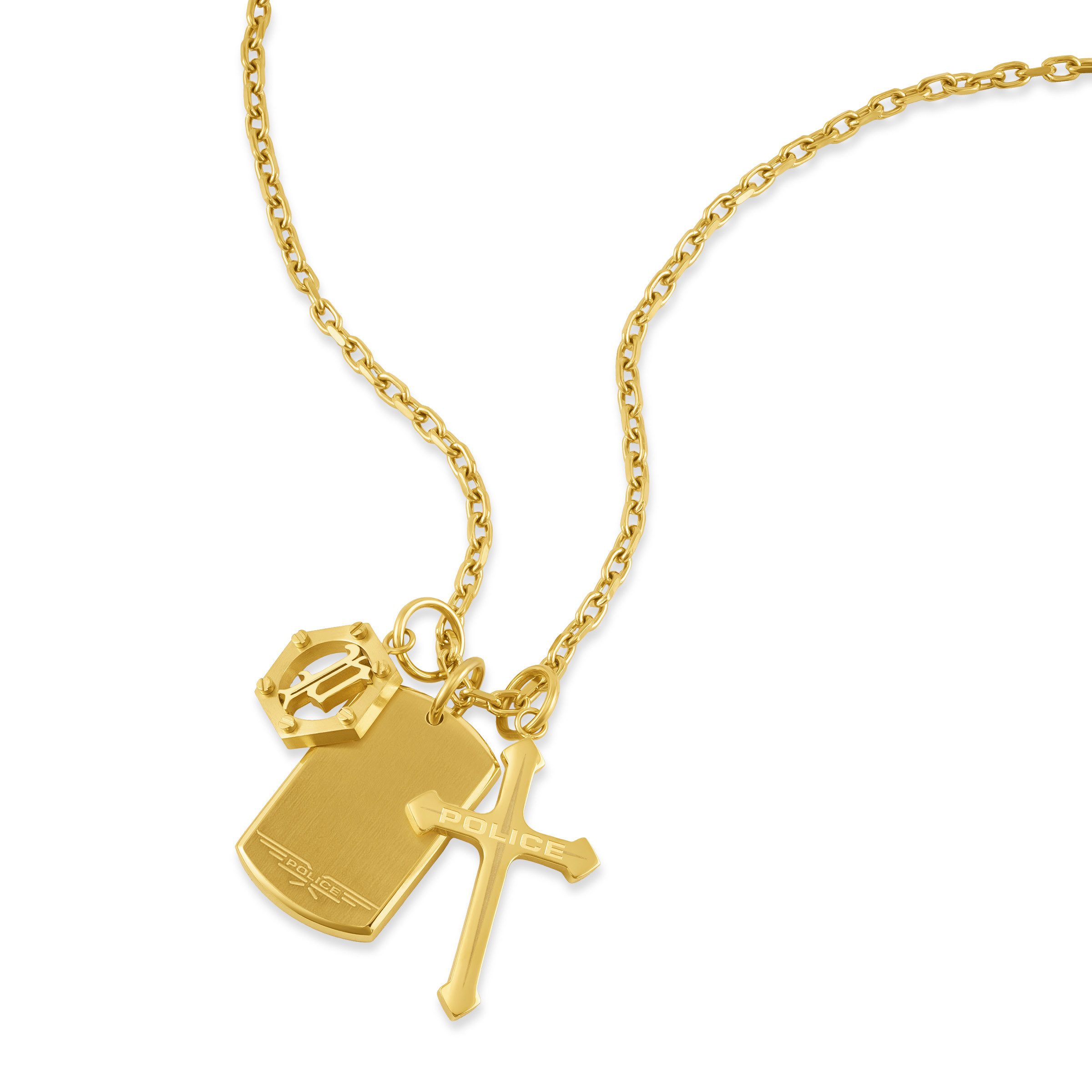 Police Kette mit Anhänger Triplelock Dog Tag Kreuz (Set, 5-tlg)