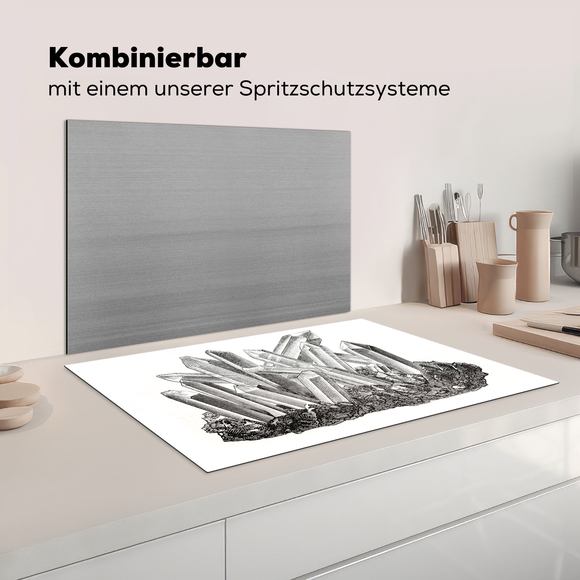 MuchoWow Herdblende-/Abdeckplatte Eine Illustration von Induktionskochfeld Edelsteinen, die tlg), aus Boden dem (1 81x52 Vinyl, für küche, die cm, ragen, Ceranfeldabdeckung Schutz