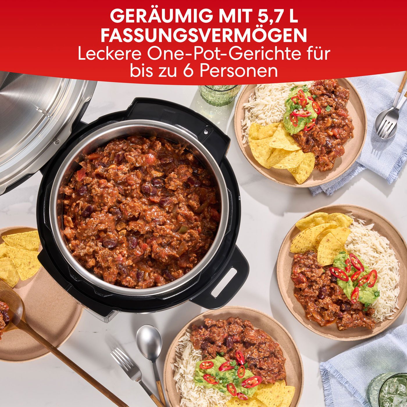 Instant Pot Multikocher Rio 7-in-1 Slow Cooker 5,7L Schongarer bis zu 6 Portionen mit Timer, 1000 W, 5.7 l Schüssel, Geführter Kochindikator, 4 Lieblingsrezepte speichern