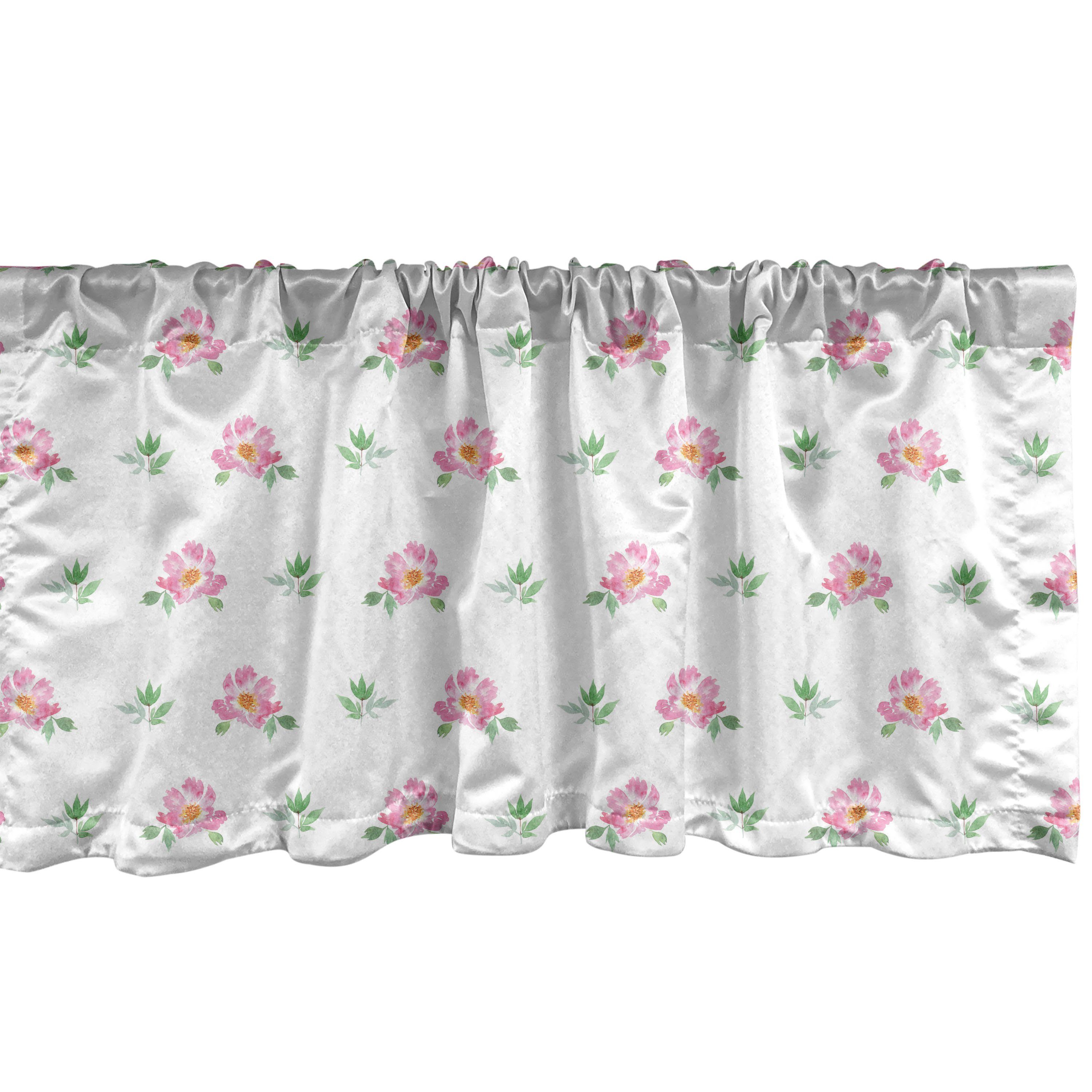 Scheibengardine Vorhang Volant für Küche Schlafzimmer Dekor mit Stangentasche, Abakuhaus, Microfaser, Blume Pastell Plumeria