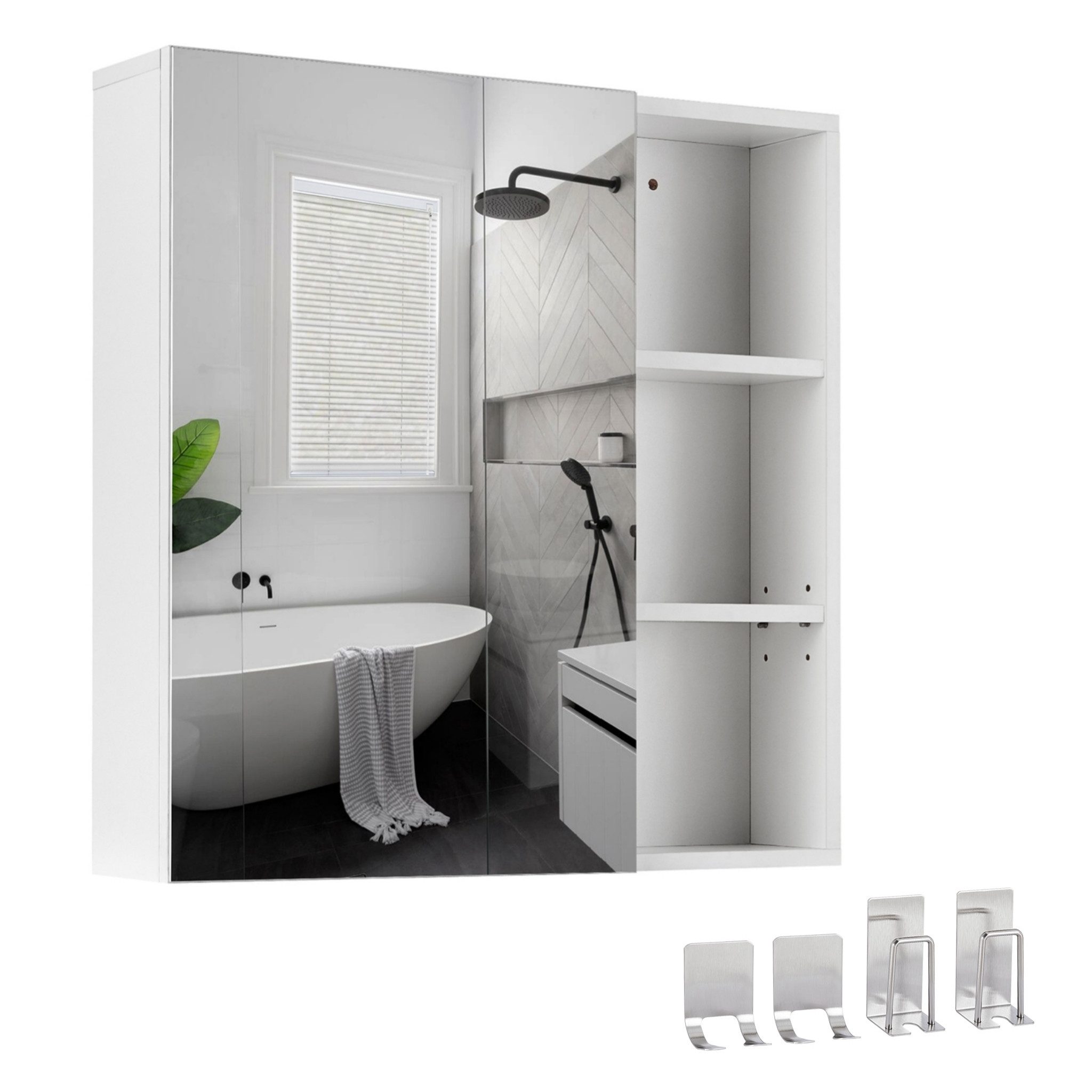 Mondeer Badezimmerspiegelschrank Badezimmerspiegel mit 1 Tür und 4 Haken ve günstig online kaufen