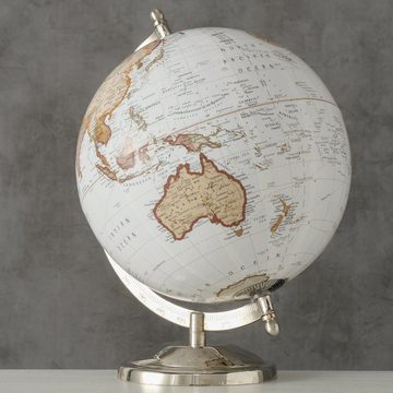 BOLTZE Dekoobjekt, Stilvoller weisser Globus 20 cm Durchmesser Hoehe 31 cm. Drehun