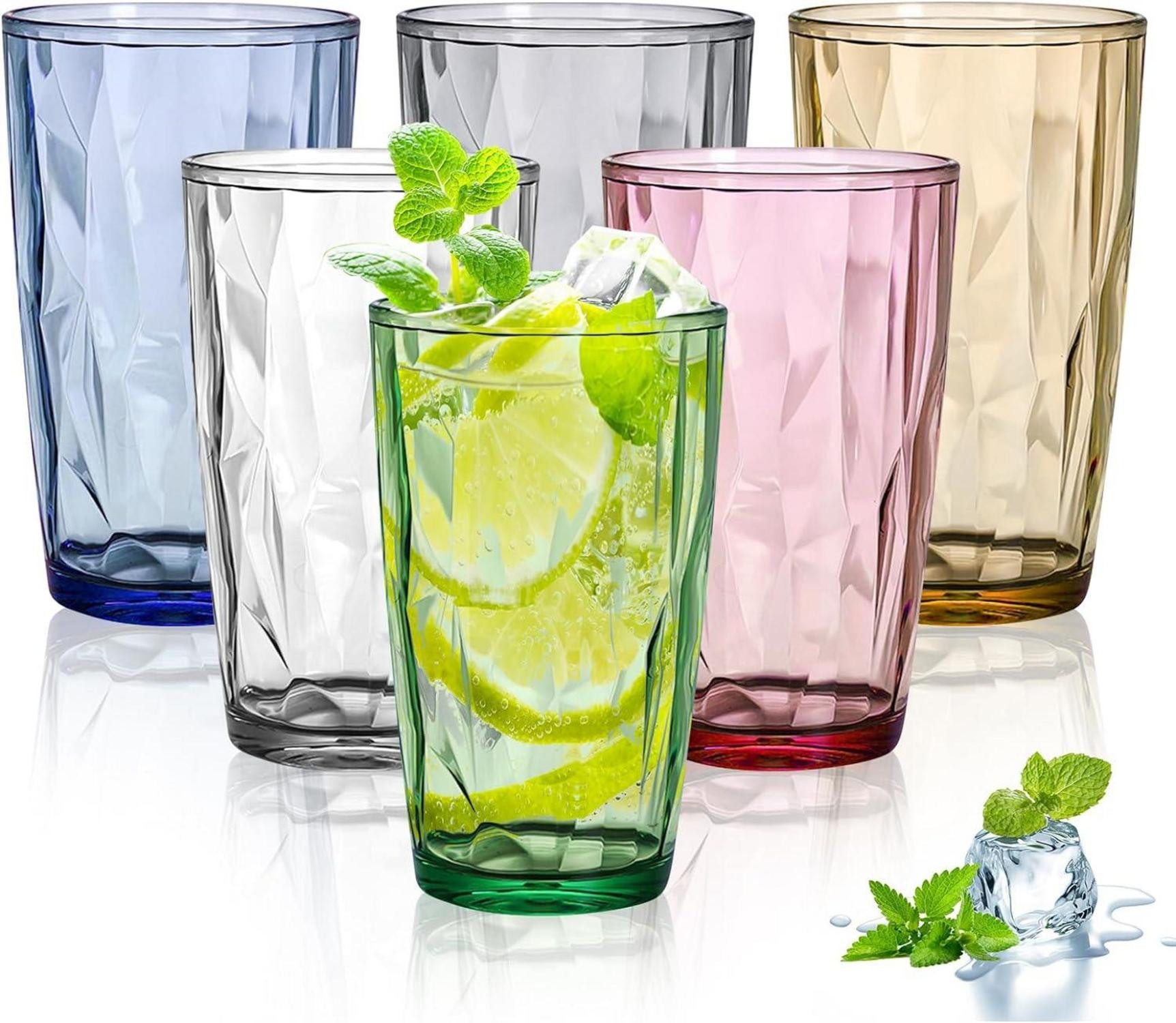 Longdrinkglas Trinkgläser Set 6er 470 ml Acryl Kristallglas-Optik in 6 Farben