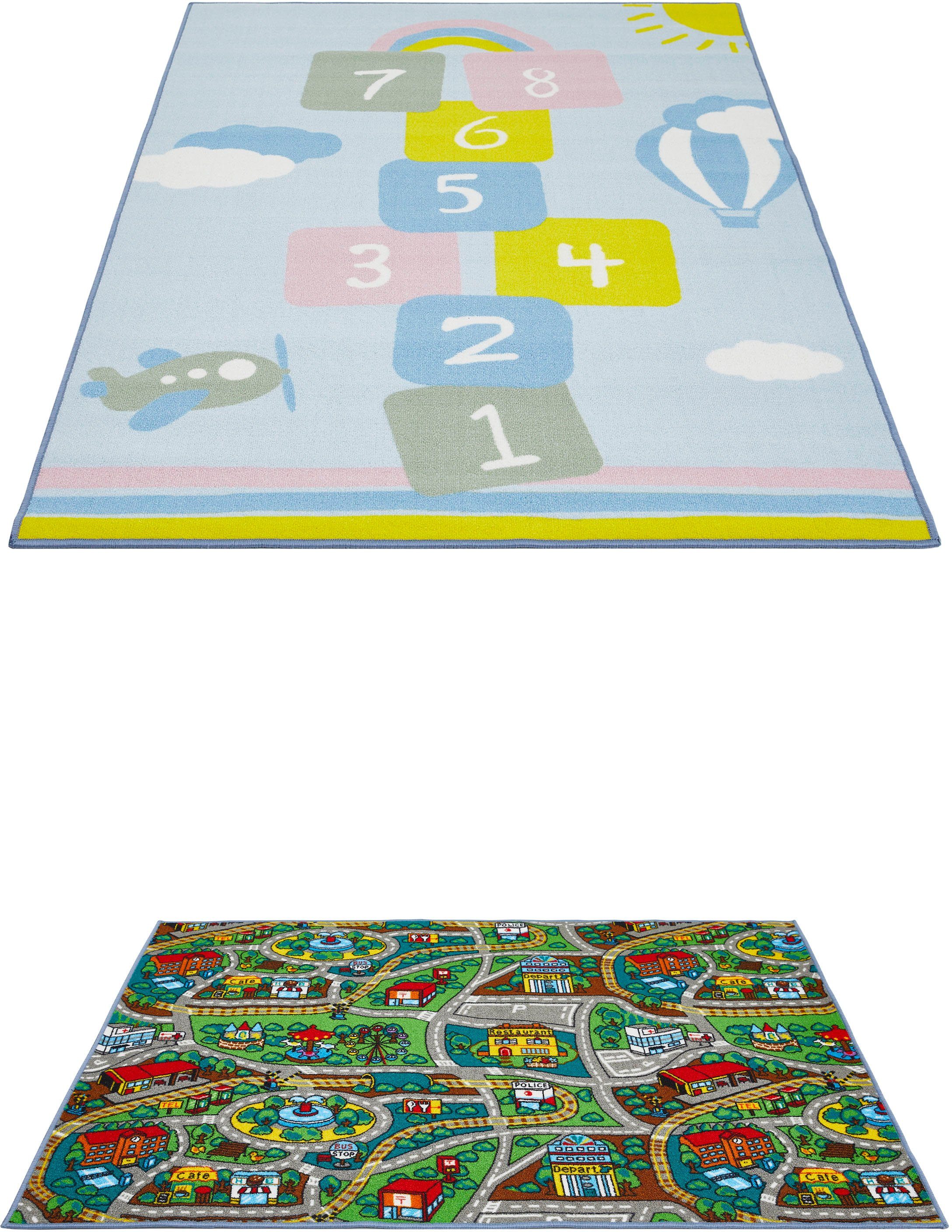 Andiamo Kinderteppich Duo, rechteckig, Höhe: 10 mm, Spielteppich, Straßenteppich, beidseitig verwendbar, Hüpfkästchen