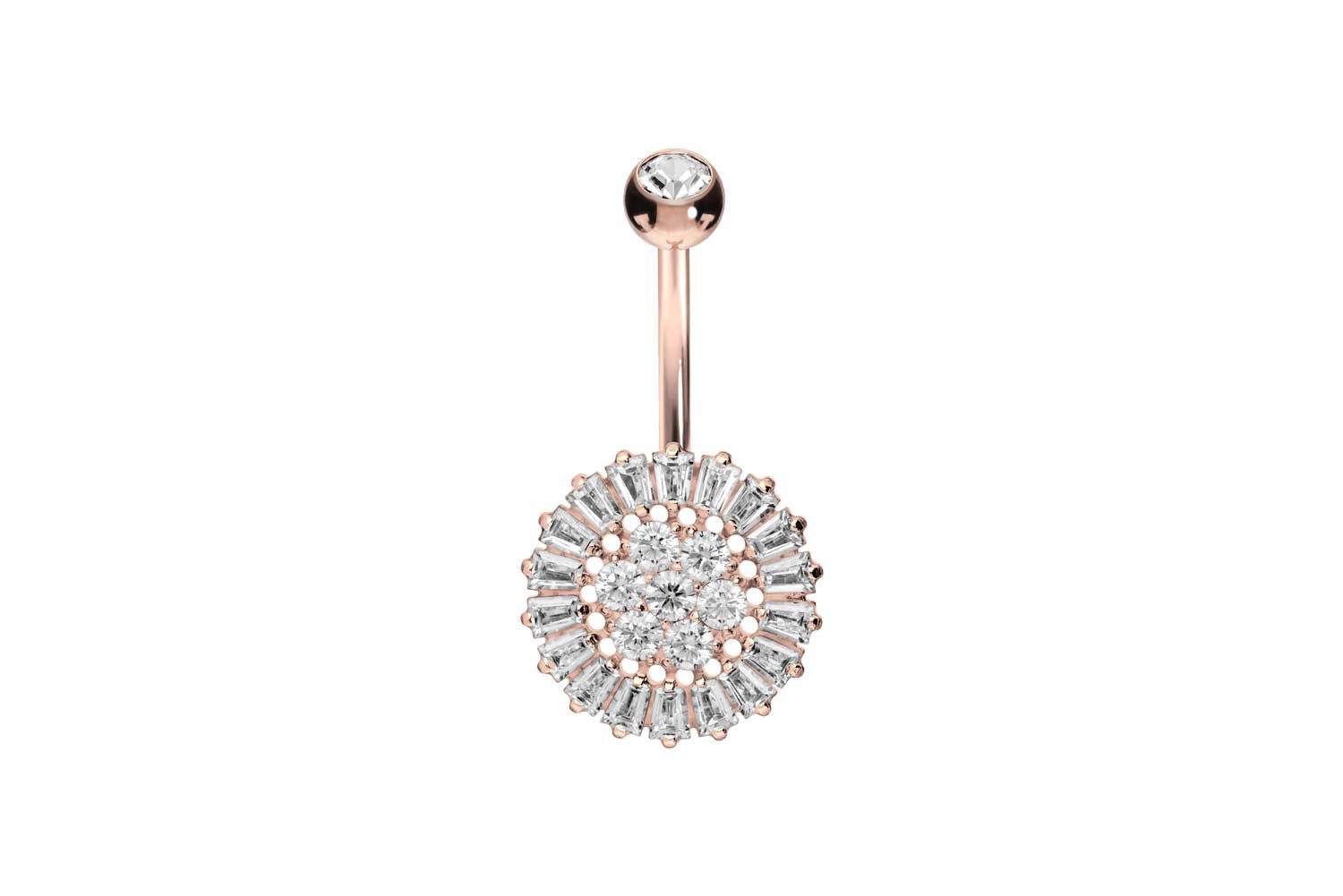 PIERCINGLINE Bauchnabelpiercing Titan Bananabell mit Innengewinde KRISTALLBLUME + KRISTALLKREIS (Bananabells, 1-tlg)
