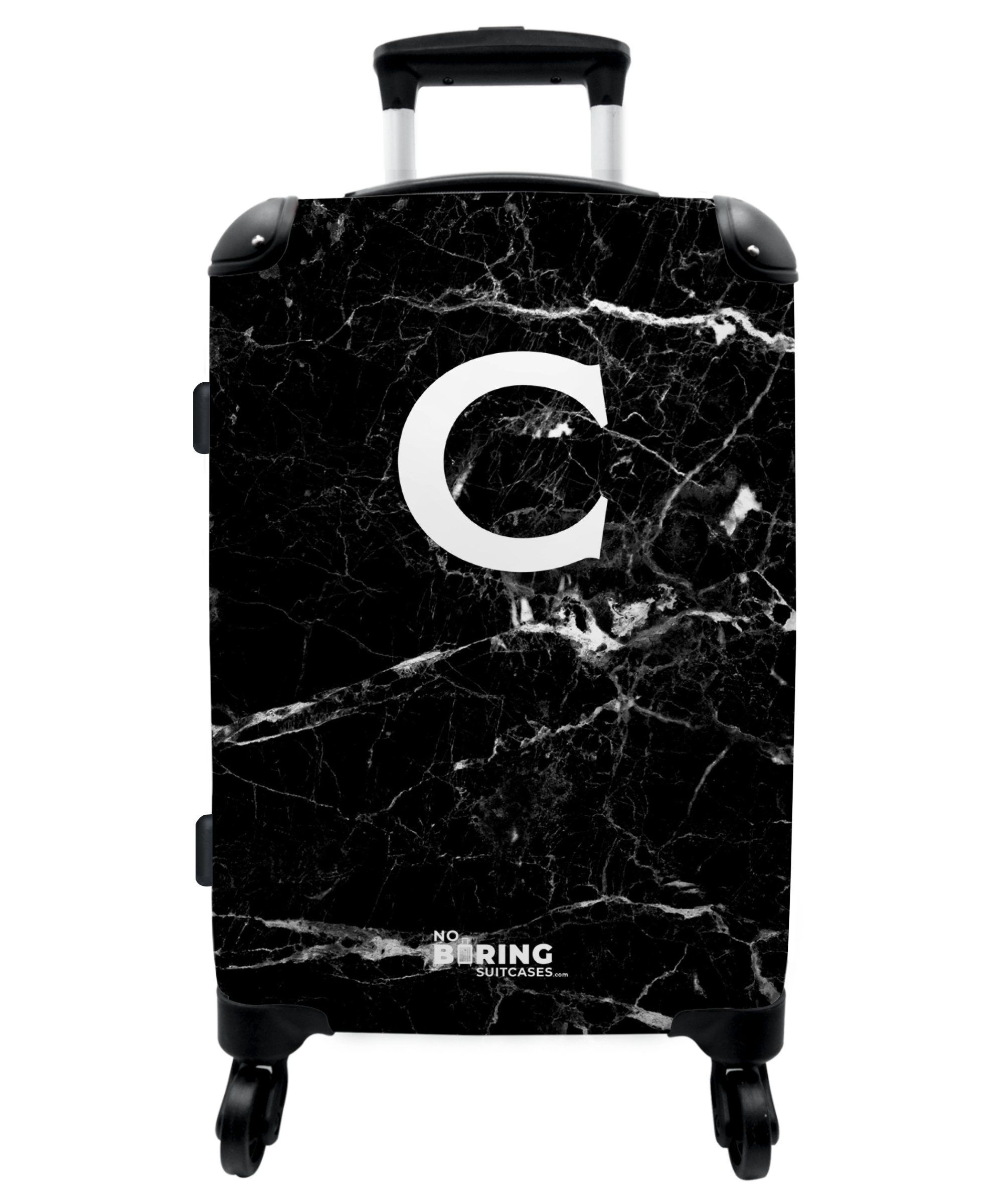 NoBoringSuitcases.com© Koffer 67x43x25cm Rollen, Trolley Schwarz Buchstabe - Marmoroptik mit 4 Aufgabegepäck - 4 Rollkoffer - Reisekoffer Große Rollen C