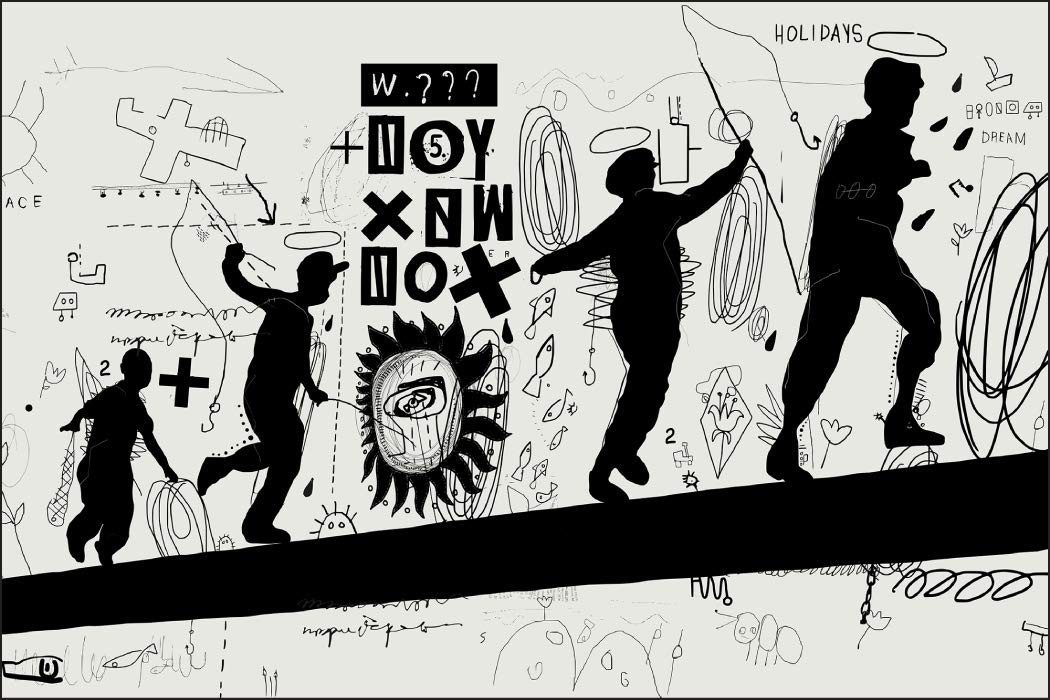 Muralo Fototapete Städte – Fototapete Wandtapete Vlies Wanddeko Wohnzimmer, bedruckt, Graffiti – Straßenkunst – Laufende, 90 x 60 cm, Vlies