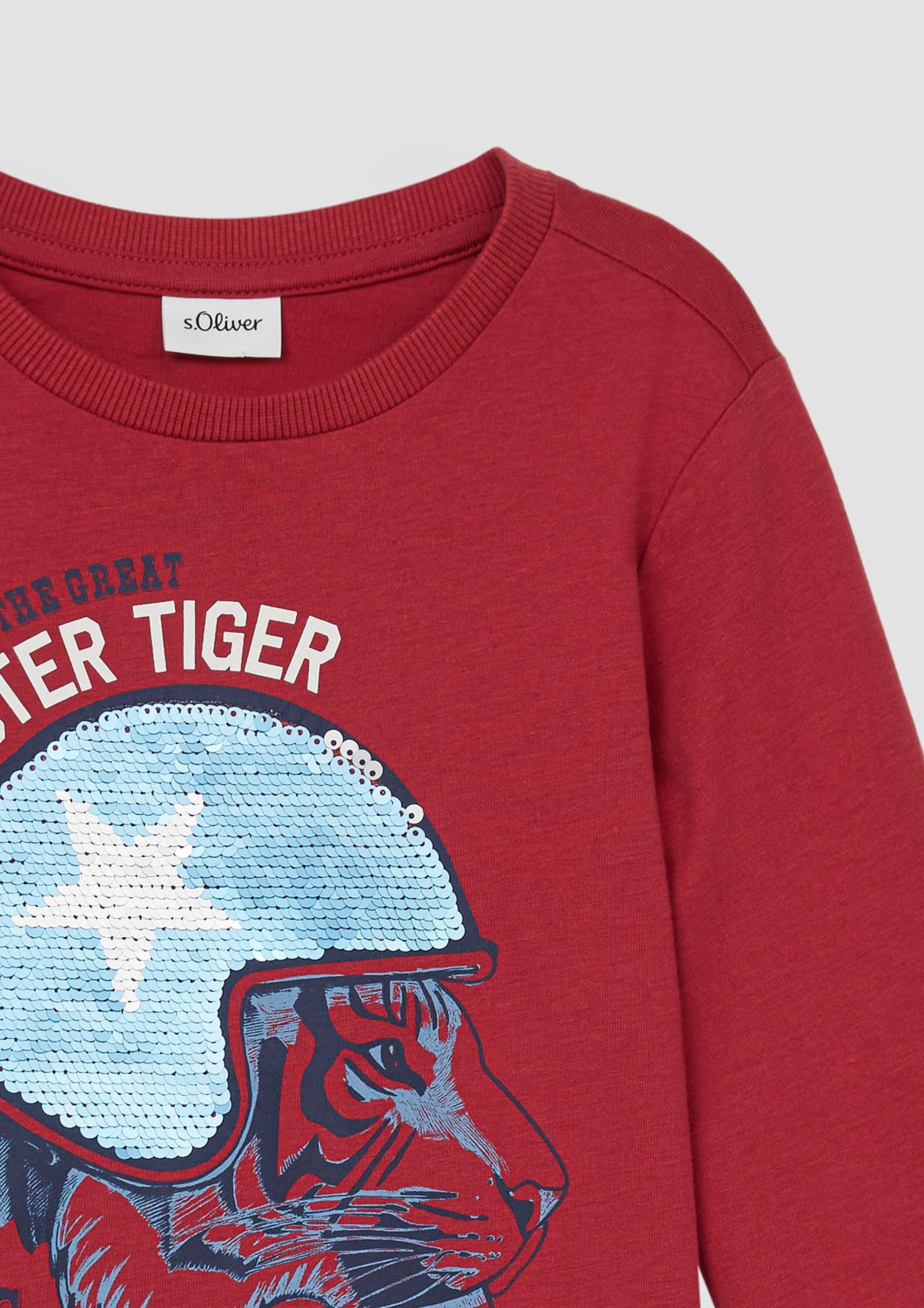 s.Oliver Langarmshirt T-Shirt Longsleeve aus Baumwolle mit Print und Wendepailletten – Bild 4 von 4