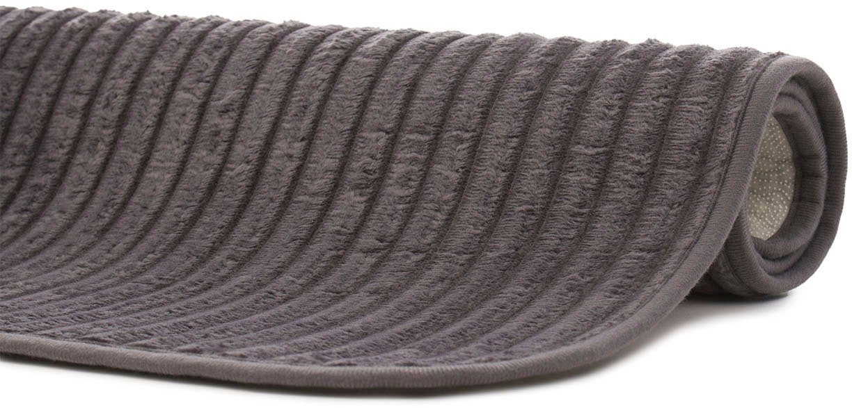 Gözze Badematte Berlin, Höhe 7 mm, rutschhemmend beschichtet, fußbodenheizungsgeeignet, Polyester, rechteckig, Badteppich, Uni Farben, Cord Optik, waschbar